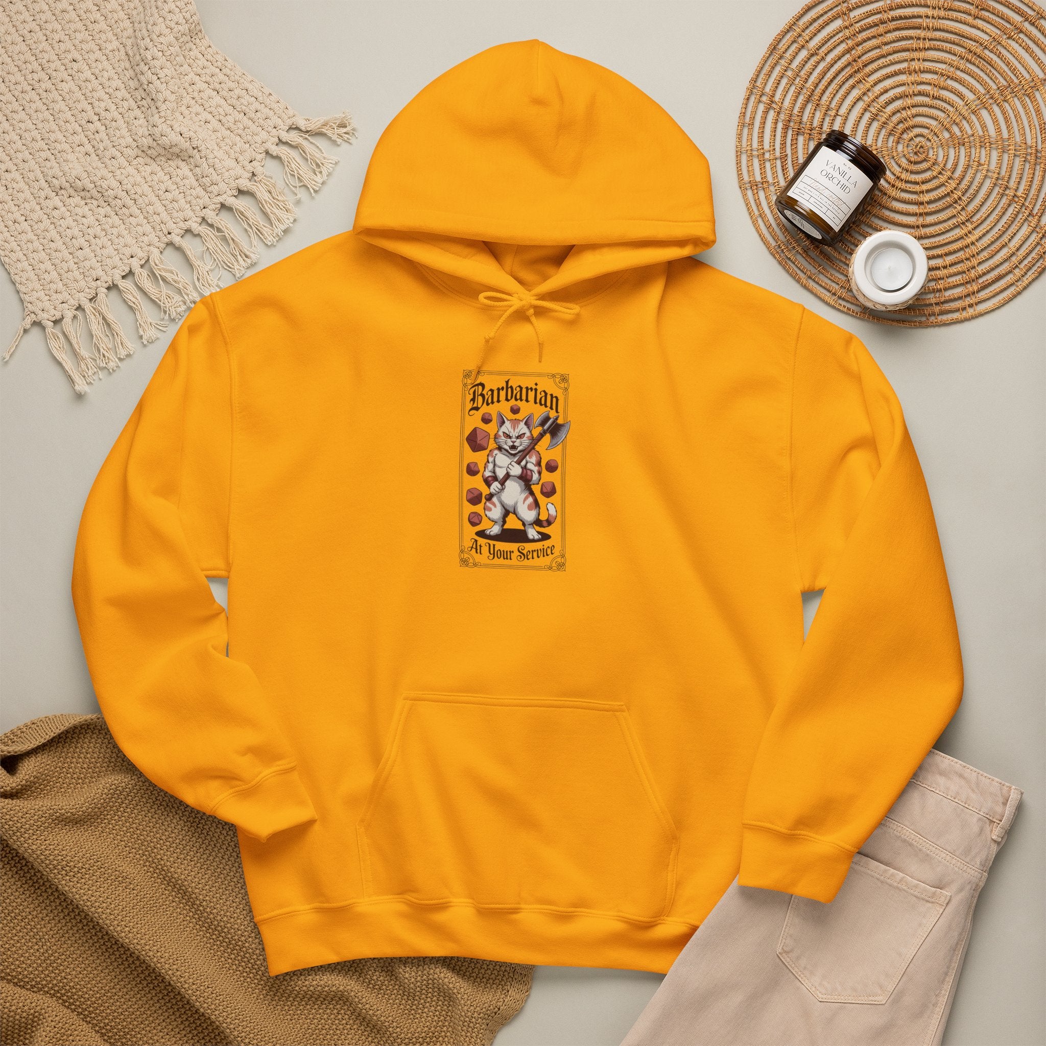 Barbarian Cat at Your Serivece D&D Hoodie | Cat Lover RPG Gift