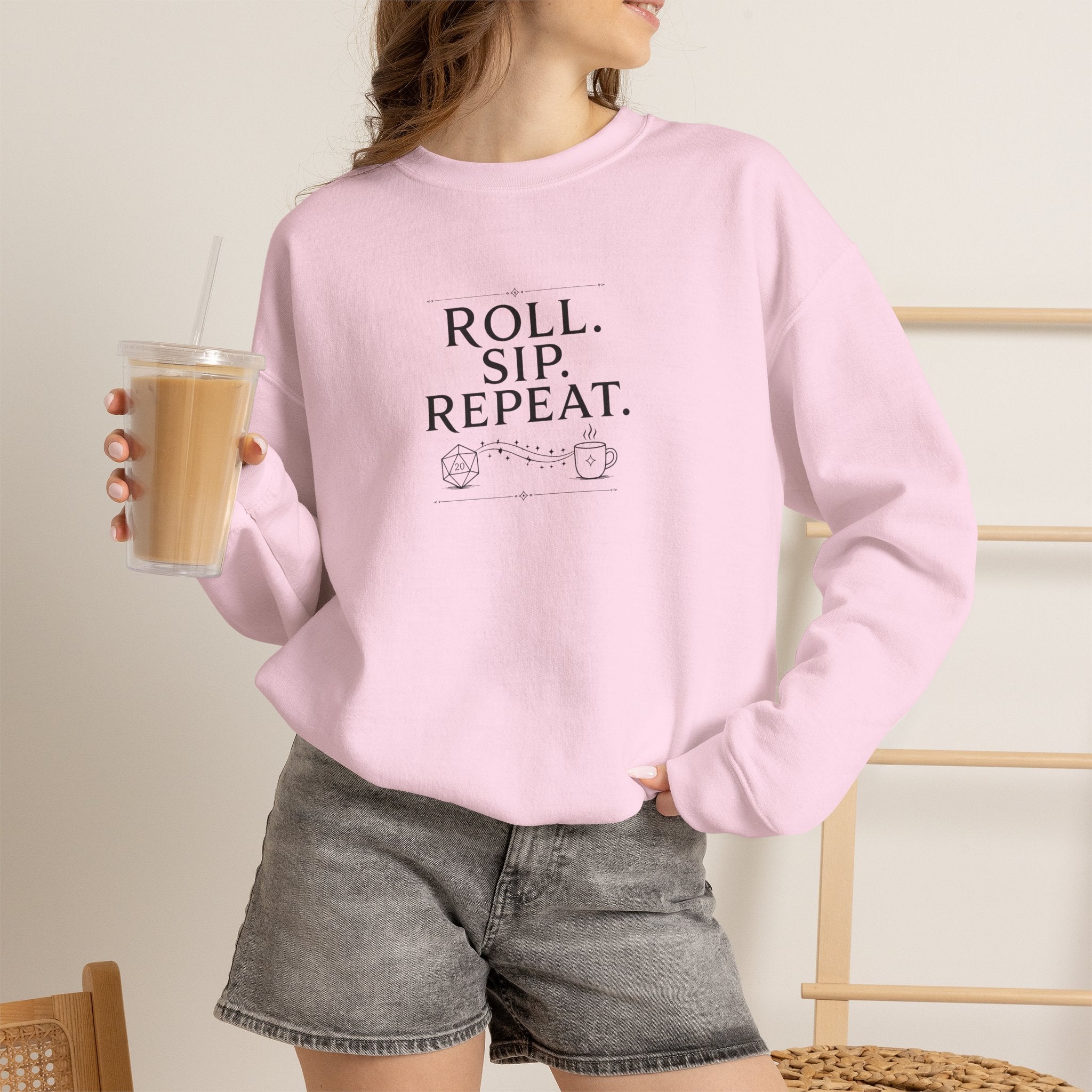 Roll. Sip. Repeat. | Tabletop RPG Coffee Sweatshirt | Dice & Coffee Lover Sweatshirt