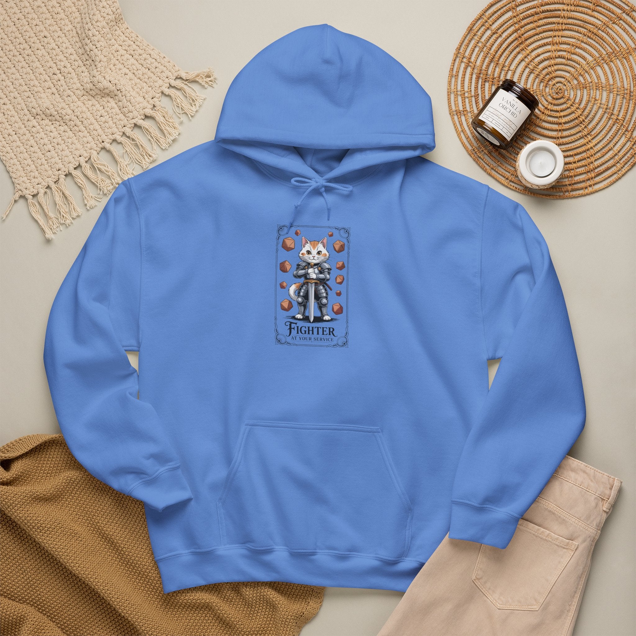 Fighter Cat at Your Service D&D Hoodie | Cat Lover RPG Gift