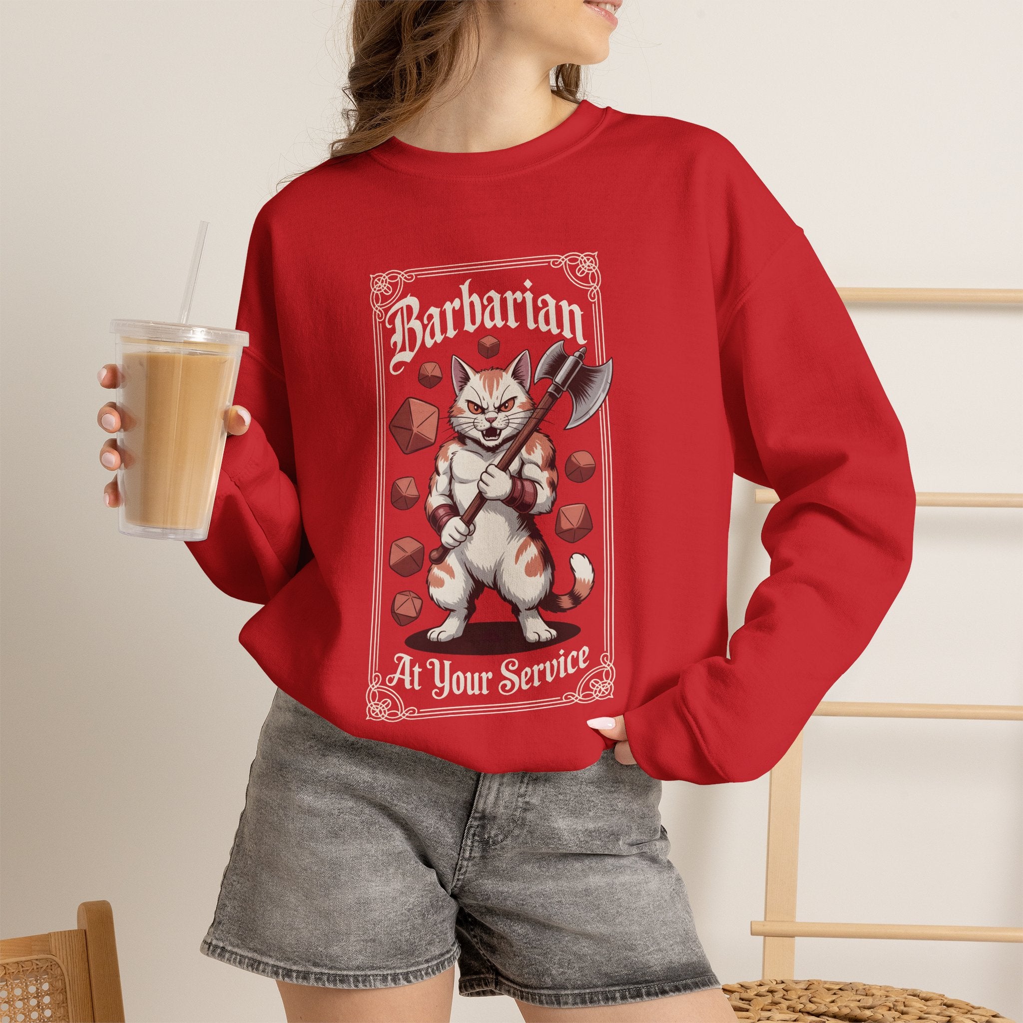 Barbarian Cat at Your Serivece D&D Sweatshirt | Cat Lover RPG Gift