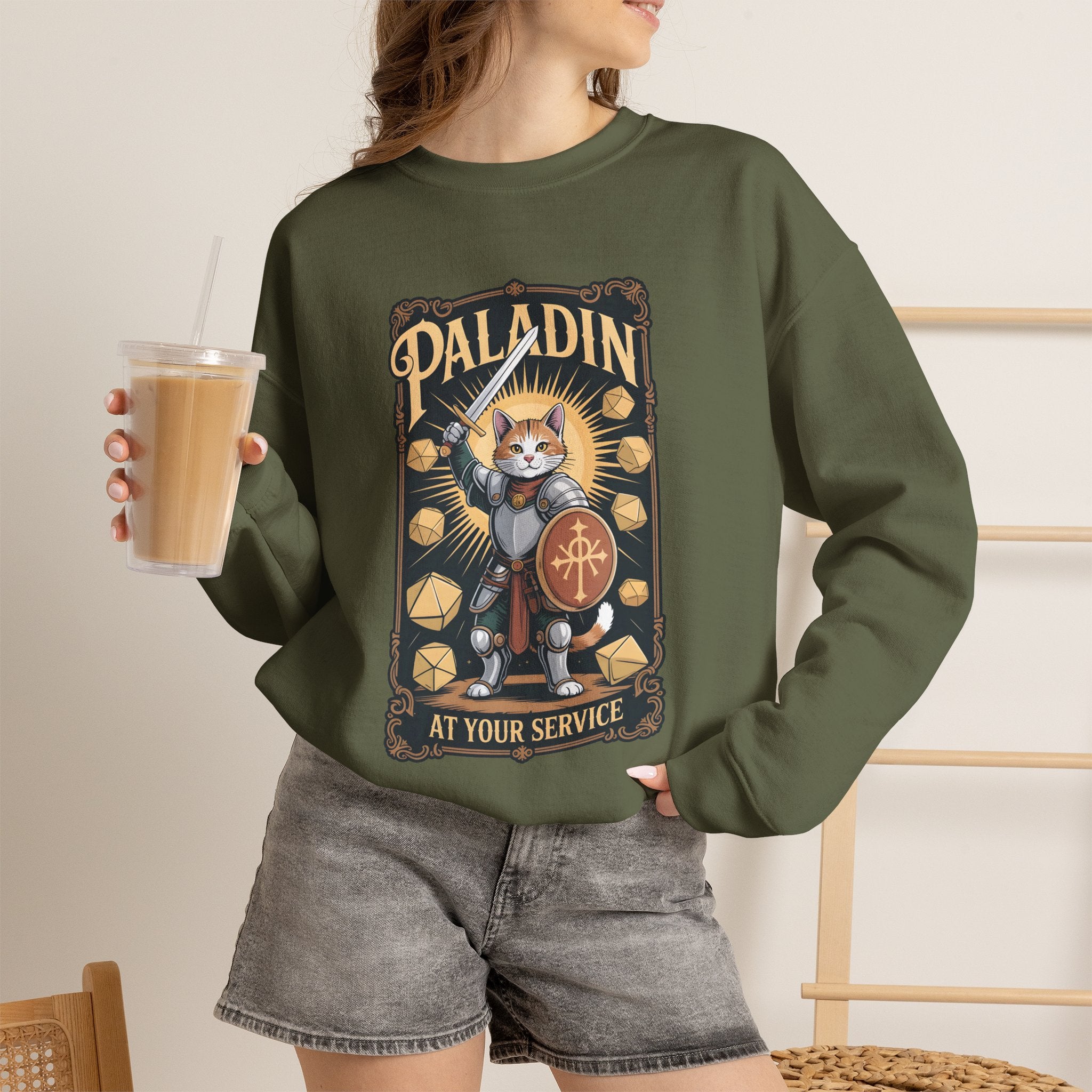 Paladin Cat at Your Service D&D Sweatshirt | Cat Lover RPG Gift
