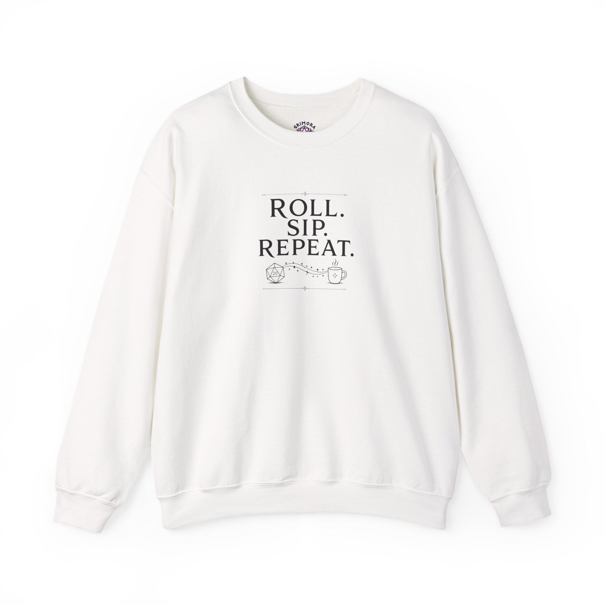 Roll. Sip. Repeat. | Tabletop RPG Coffee Sweatshirt | Dice & Coffee Lover Sweatshirt