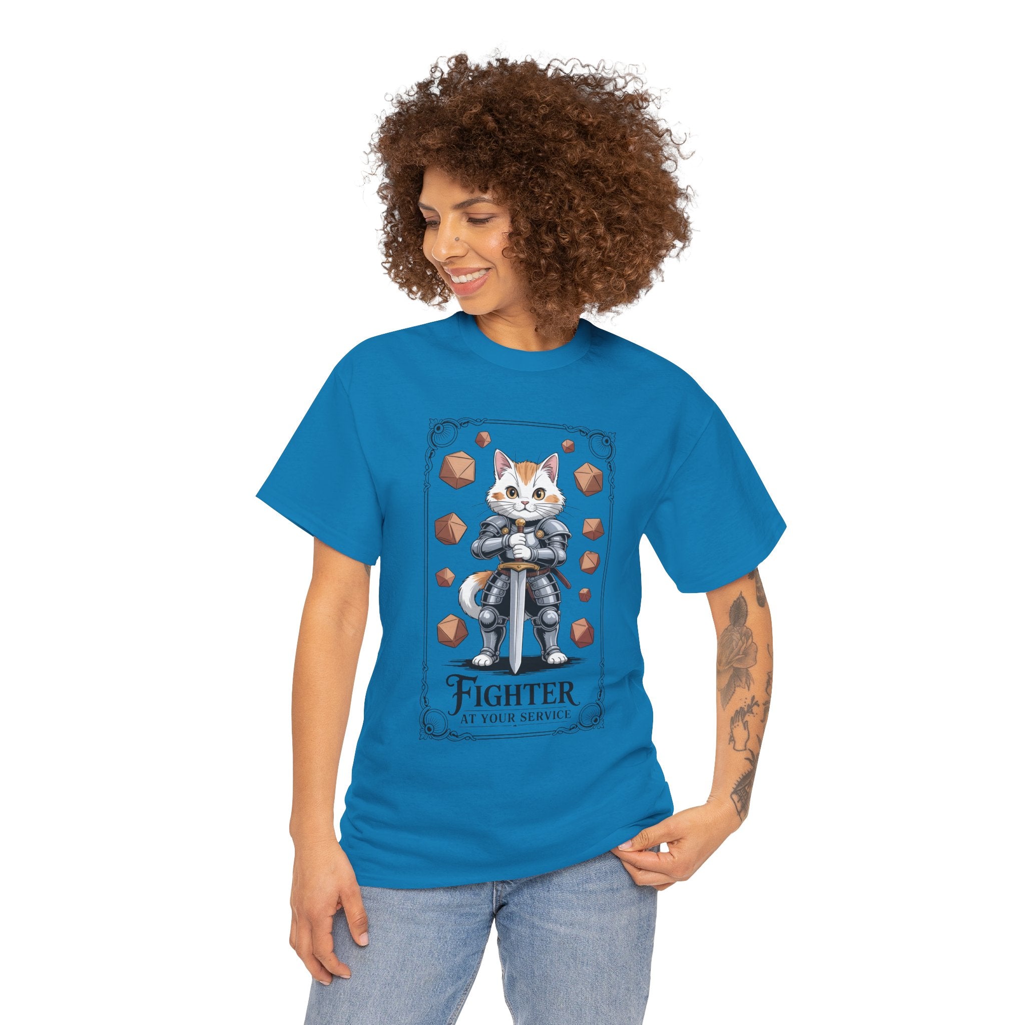 Fighter Cat at Your Service D&D T-shirt | Cat Lover RPG Gift
