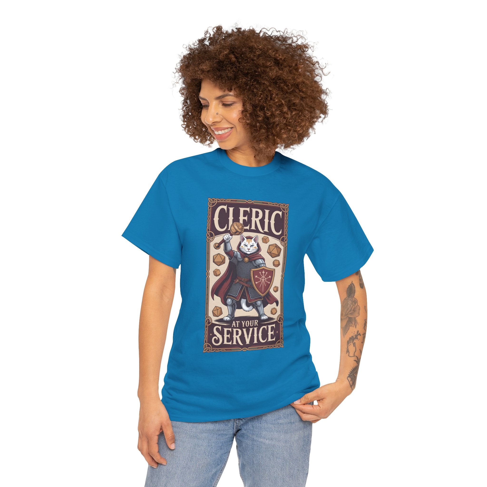 Cleric Cat at Your Service D&D T-shirt | Cat Lover RPG Gift