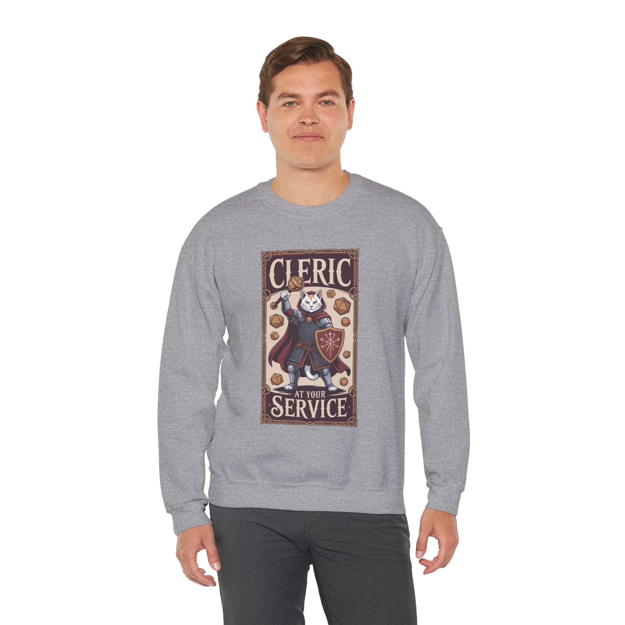 Cleric Cat at Your Service D&D Sweatshirt | Cat Lover RPG Gift