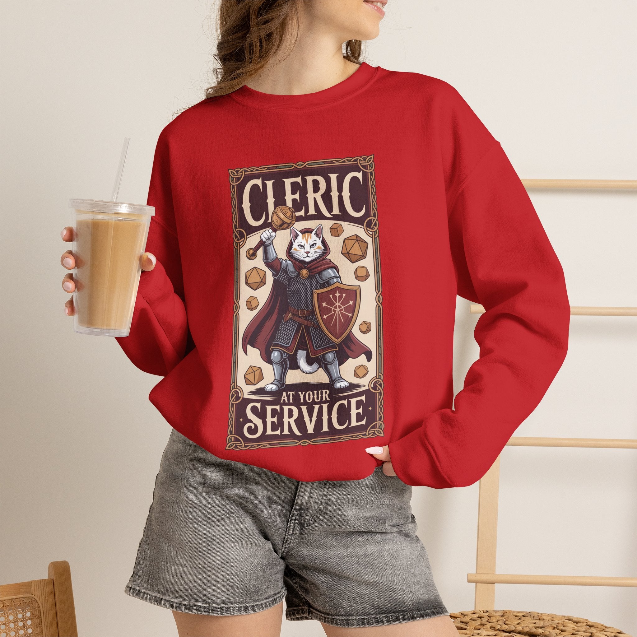 Cleric Cat at Your Service D&D Sweatshirt | Cat Lover RPG Gift