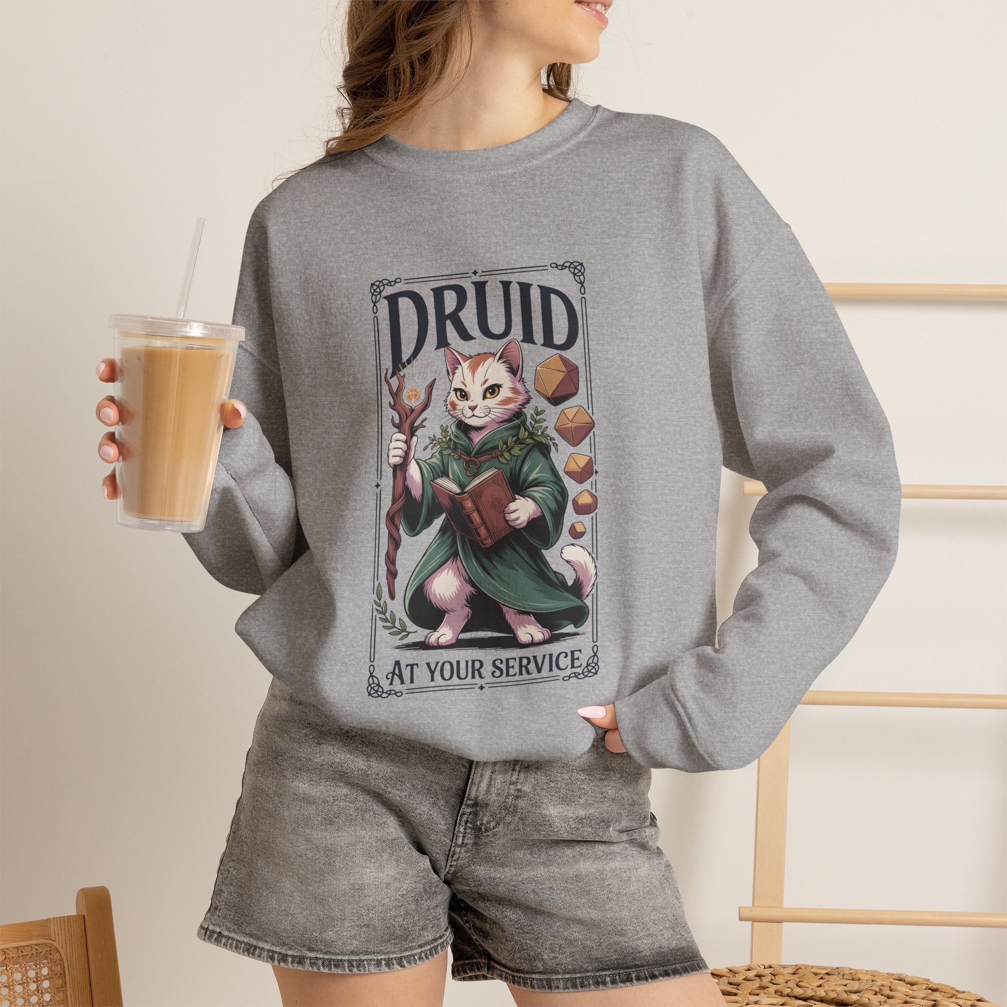 Druid Cat at Your Serivece D&D Sweatshirt | Cat Lover RPG Gift