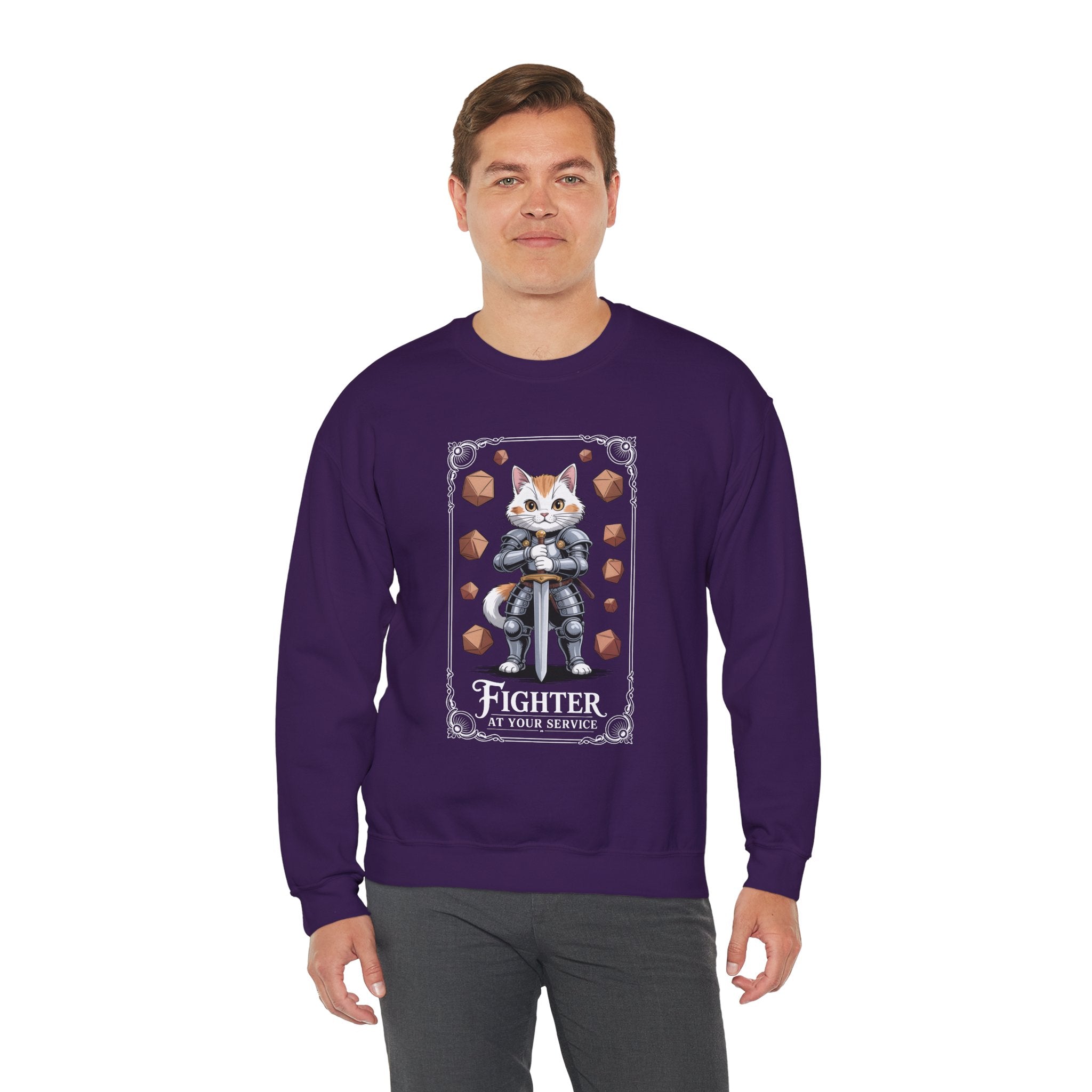 Fighter Cat at Your Service D&D Sweatshirt | Cat Lover RPG Gift