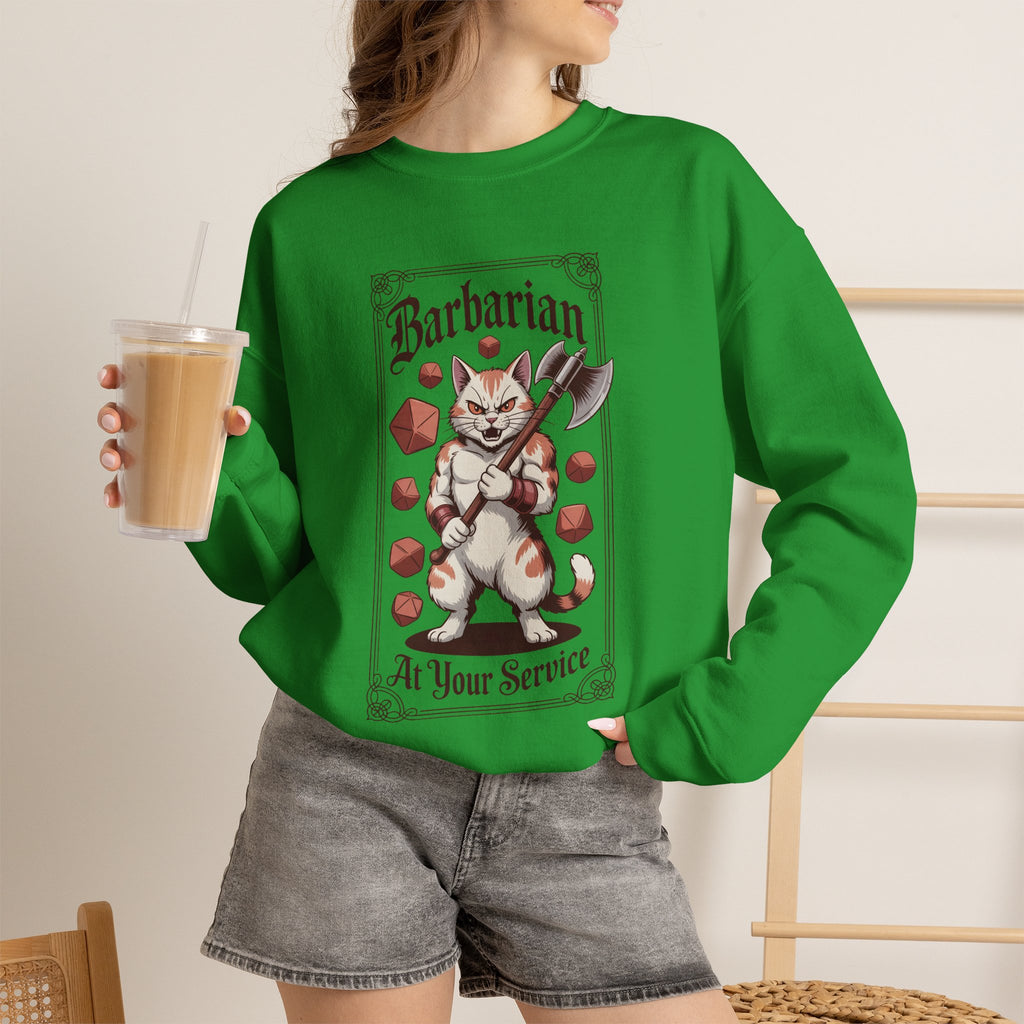 Barbarian Cat at Your Serivece D&D Sweatshirt | Cat Lover RPG Gift