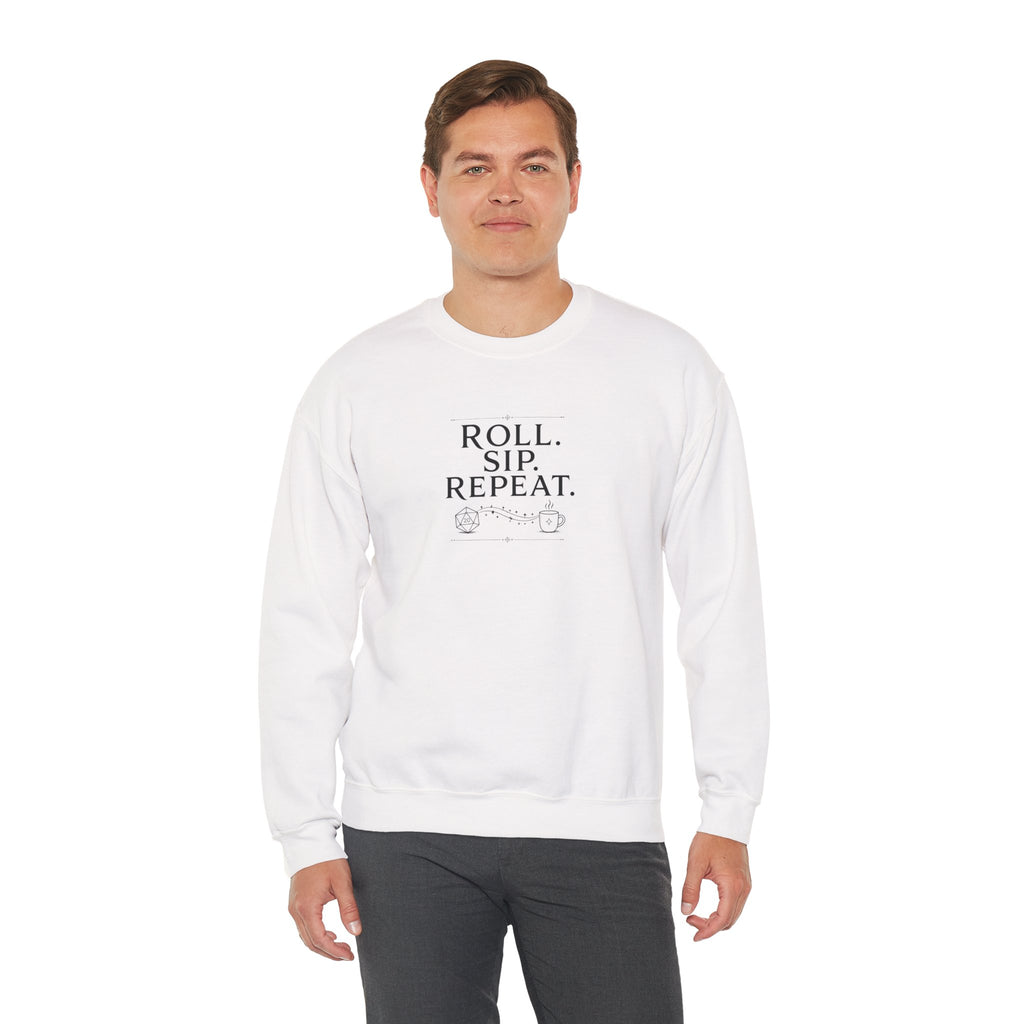 Roll. Sip. Repeat. | Tabletop RPG Coffee Sweatshirt | Dice & Coffee Lover Sweatshirt