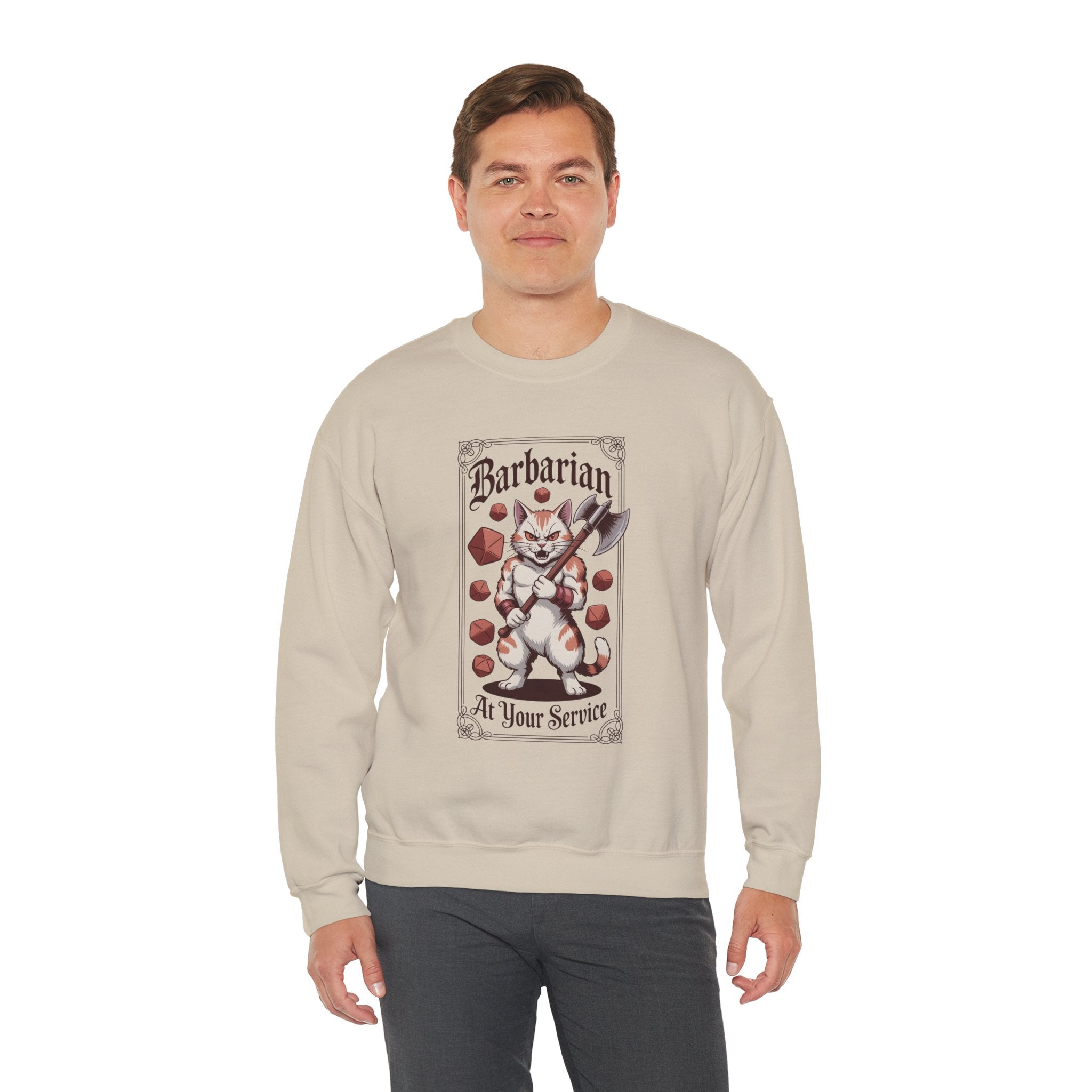 Barbarian Cat at Your Serivece D&D Sweatshirt | Cat Lover RPG Gift