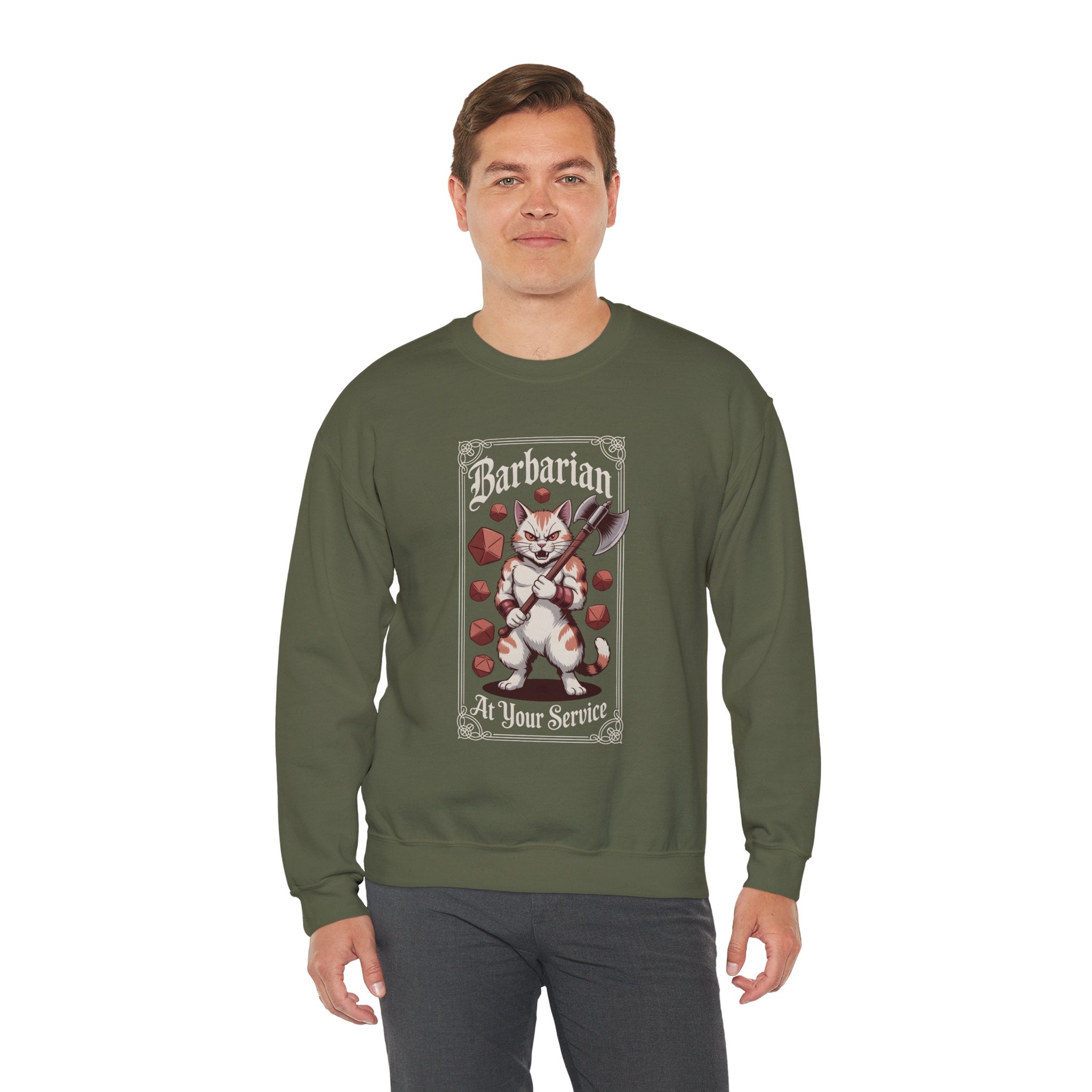 Barbarian Cat at Your Serivece D&D Sweatshirt | Cat Lover RPG Gift