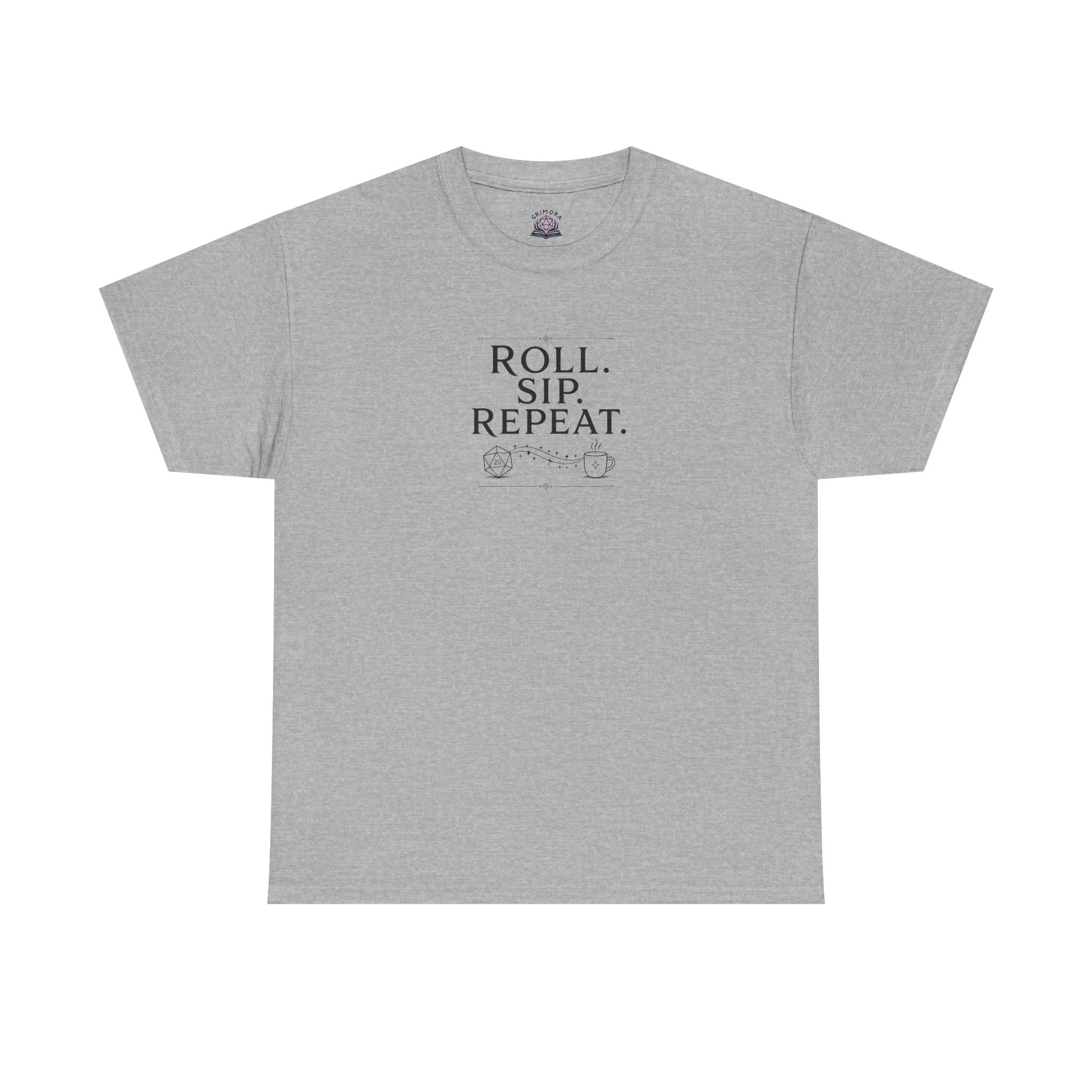 Roll. Sip. Repeat. | Tabletop RPG Coffee T-shirt | Dice & Coffee Lover T-shirt