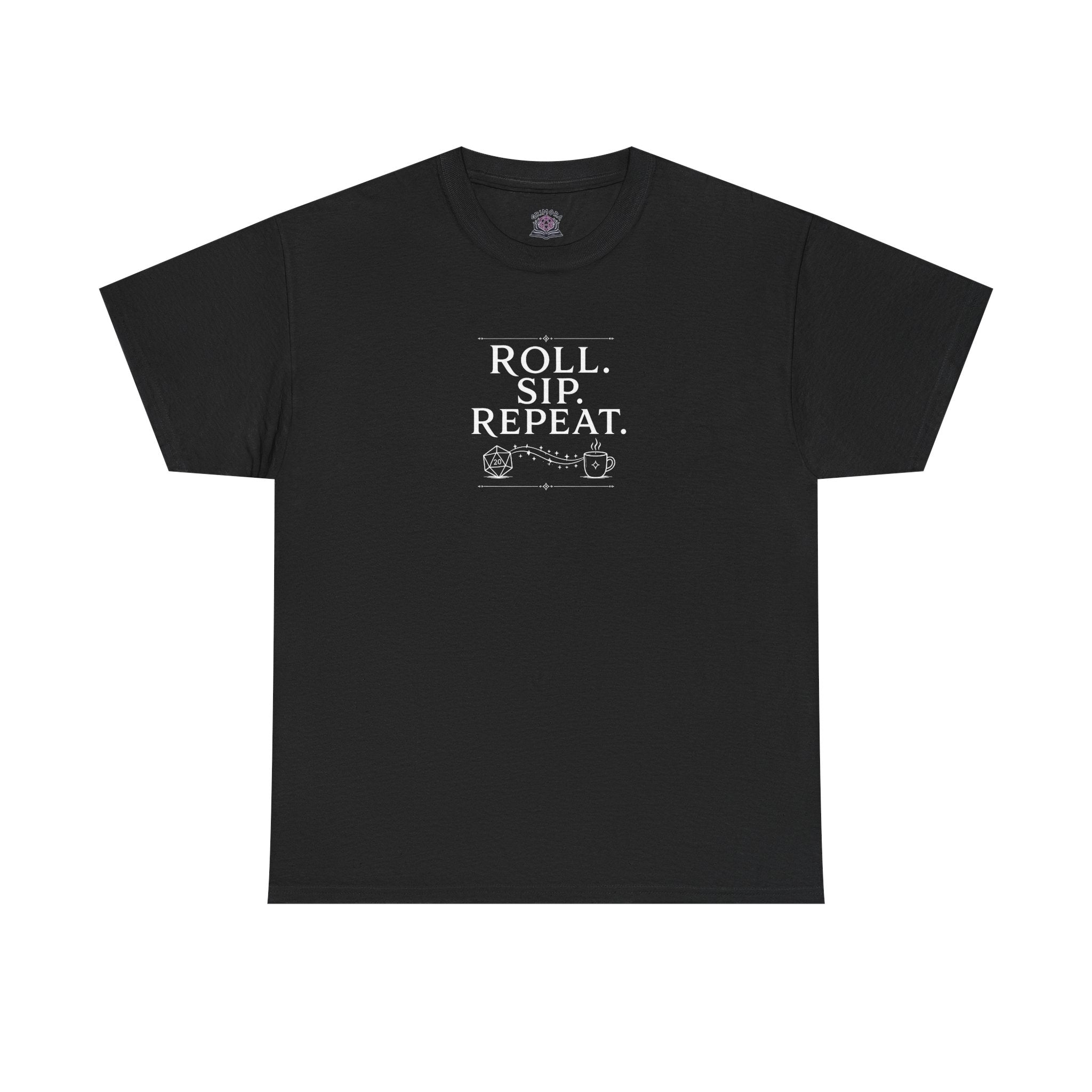 Roll. Sip. Repeat. | Tabletop RPG Coffee T-shirt | Dice & Coffee Lover T-shirt