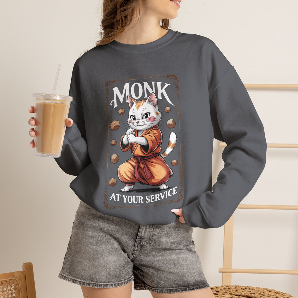 Monk Cat at Your Service D&D Sweatshirt | Cat Lover RPG Gift