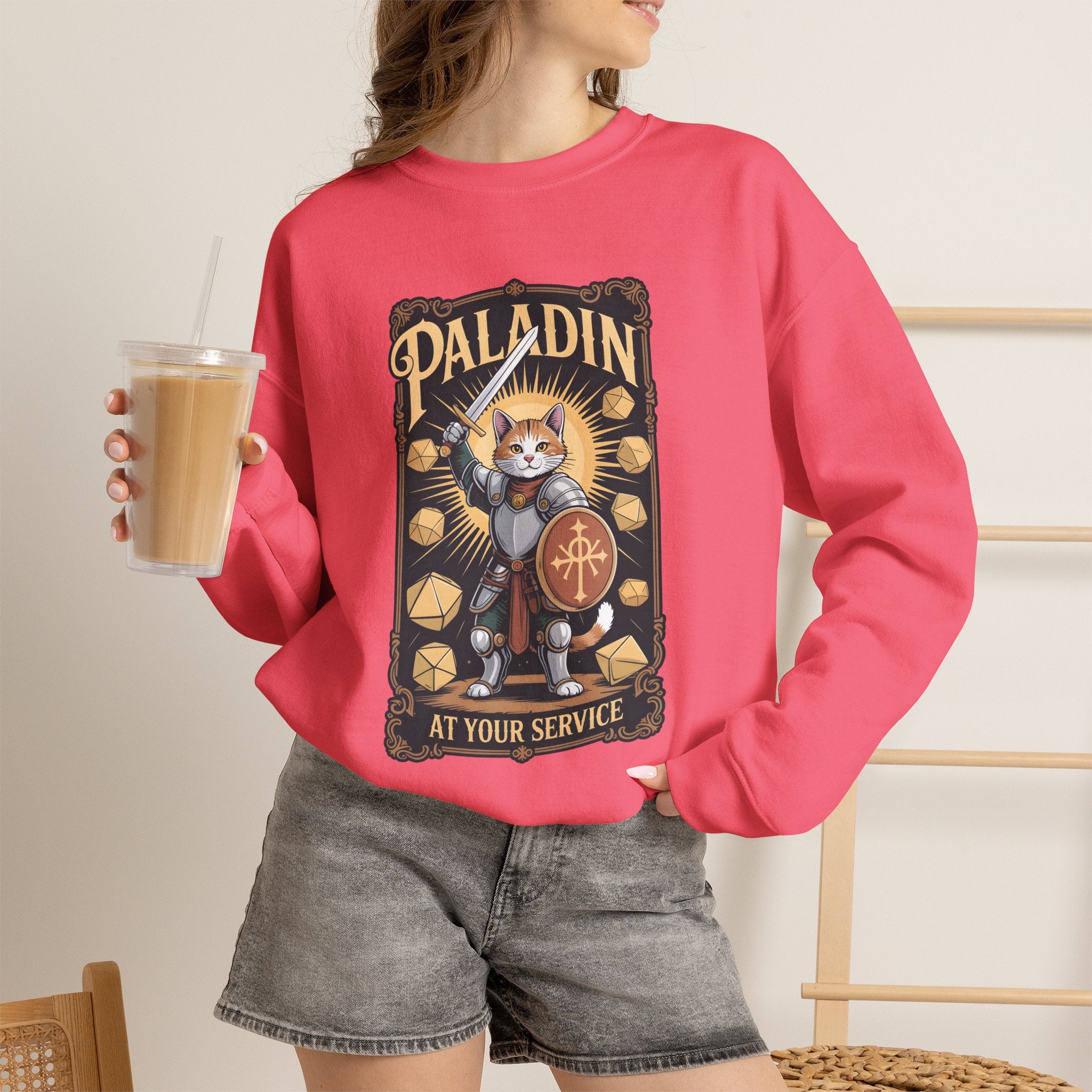 Paladin Cat at Your Service D&D Sweatshirt | Cat Lover RPG Gift