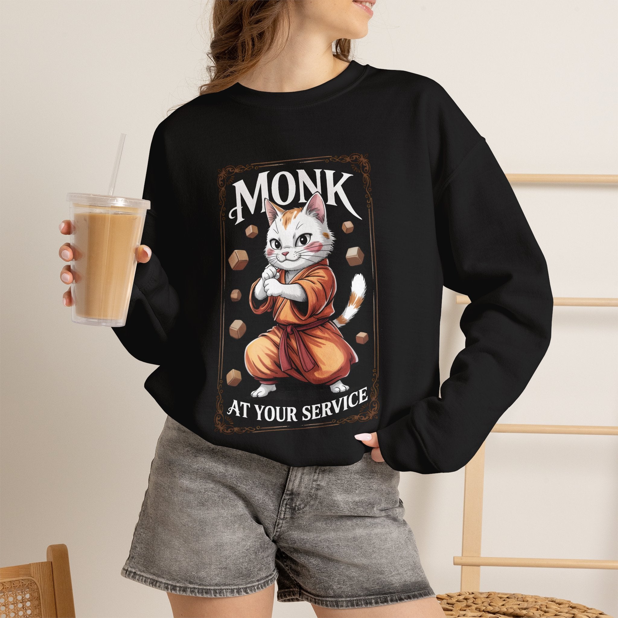 Monk Cat at Your Service D&D Sweatshirt | Cat Lover RPG Gift