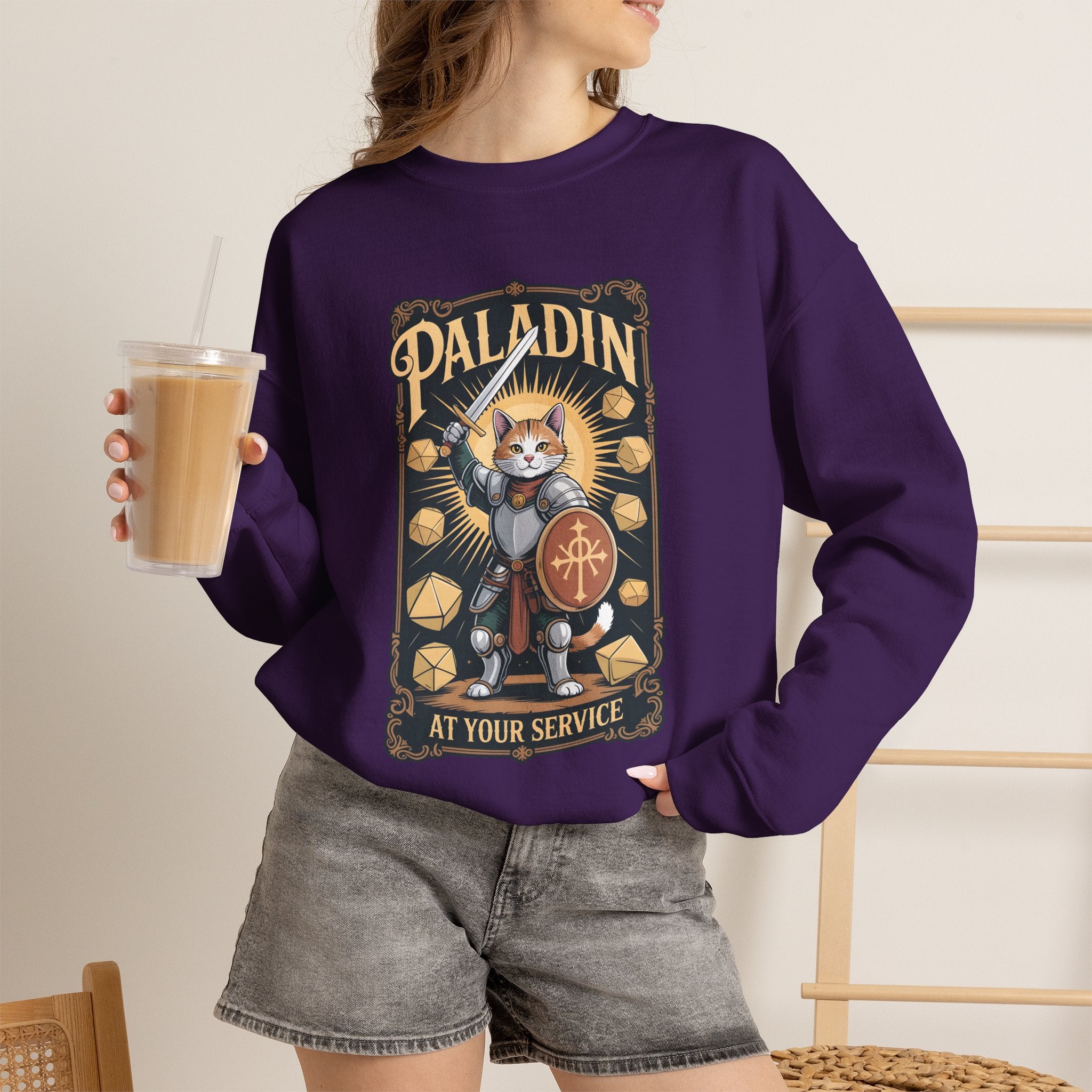 Paladin Cat at Your Service D&D Sweatshirt | Cat Lover RPG Gift