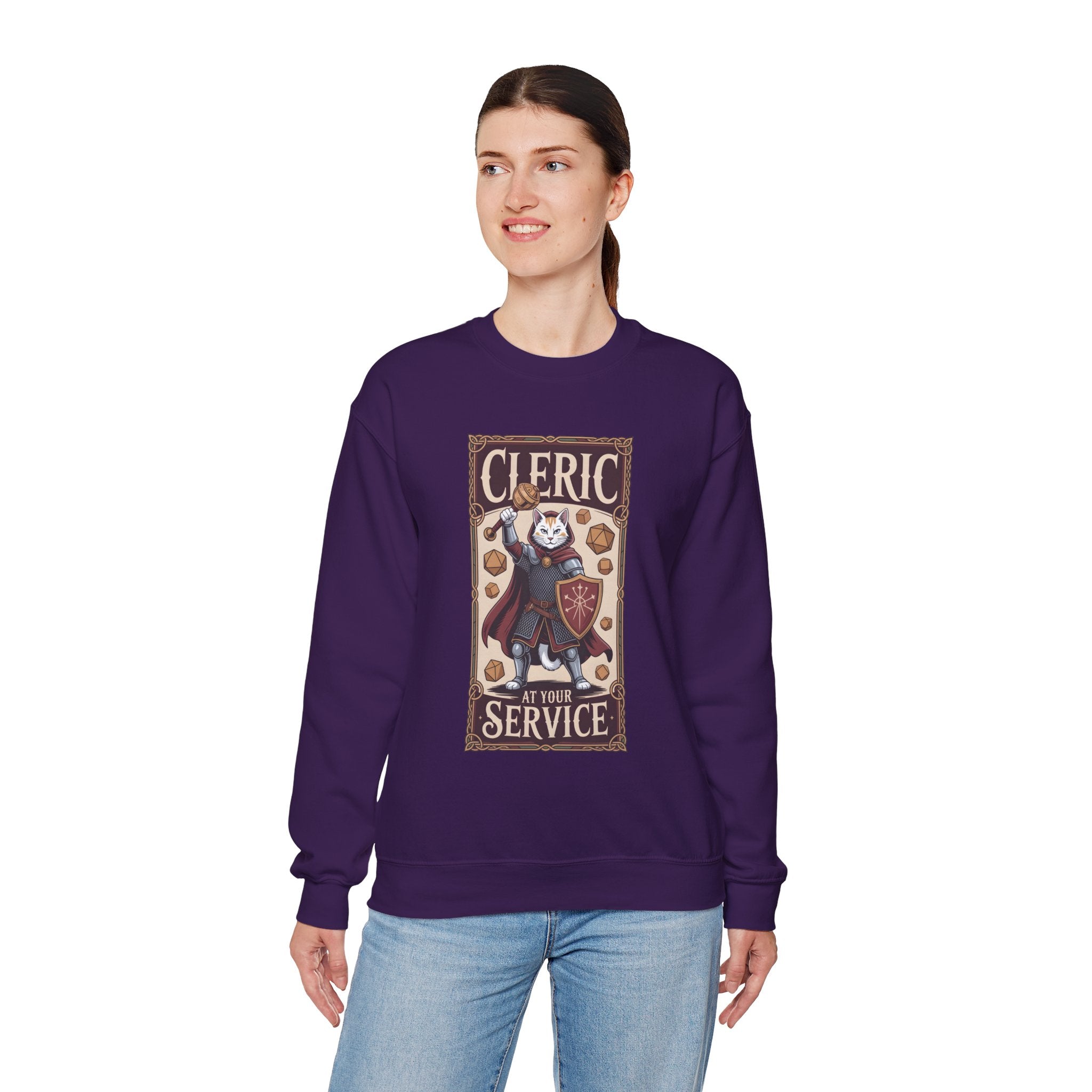Cleric Cat at Your Service D&D Sweatshirt | Cat Lover RPG Gift