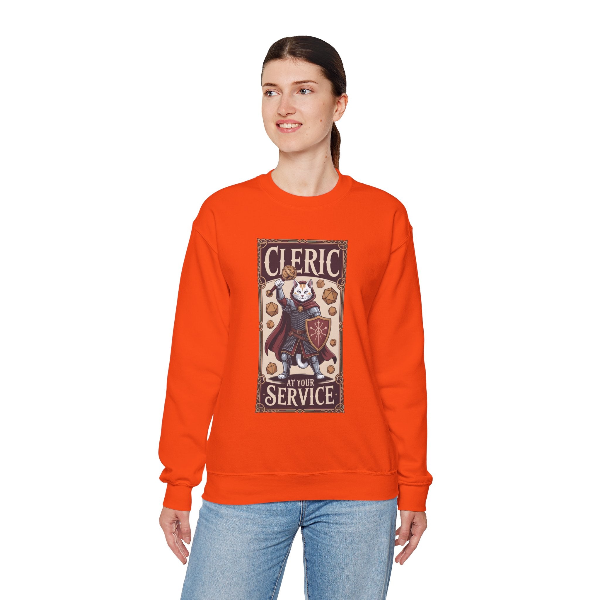 Cleric Cat at Your Service D&D Sweatshirt | Cat Lover RPG Gift