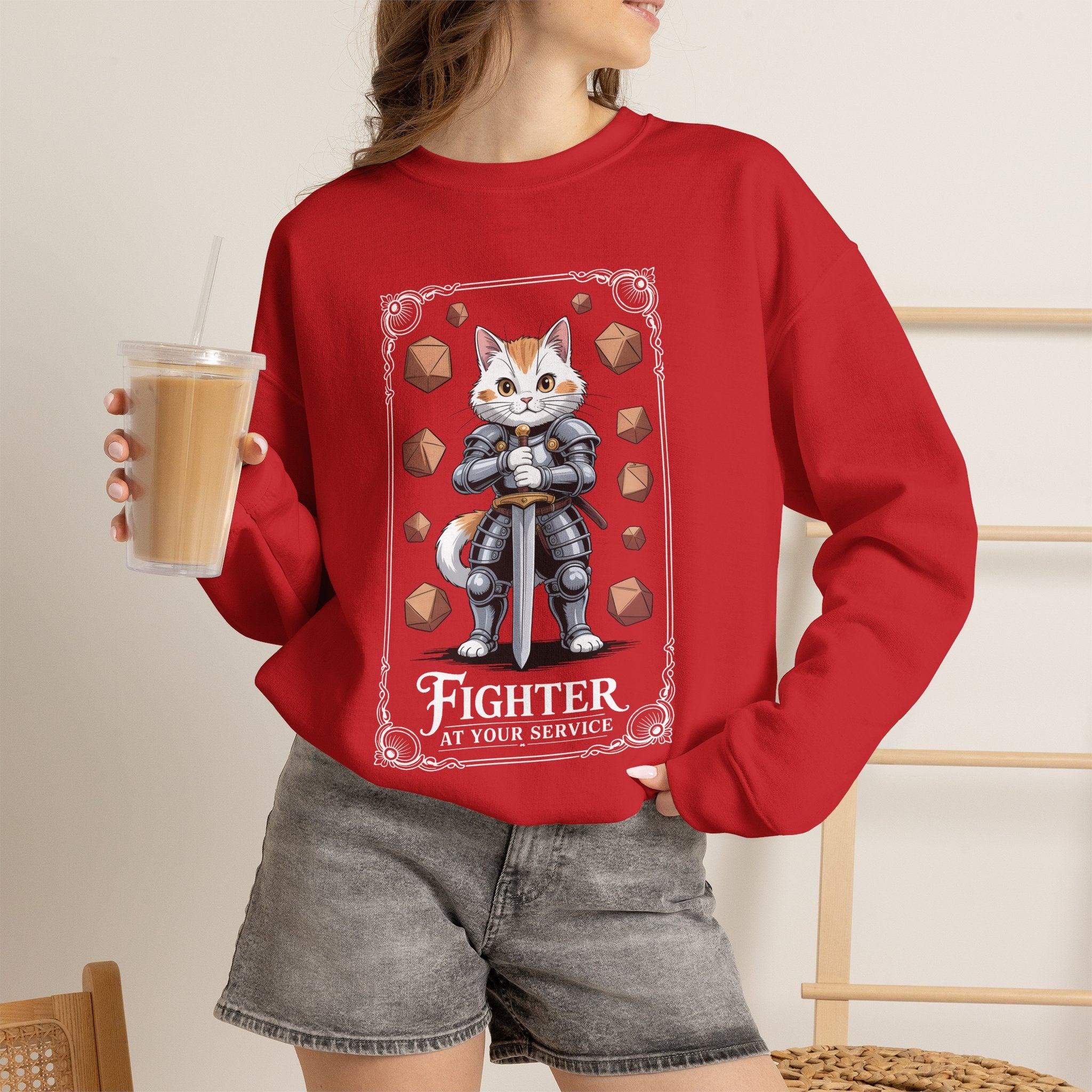 Fighter Cat at Your Service D&D Sweatshirt | Cat Lover RPG Gift