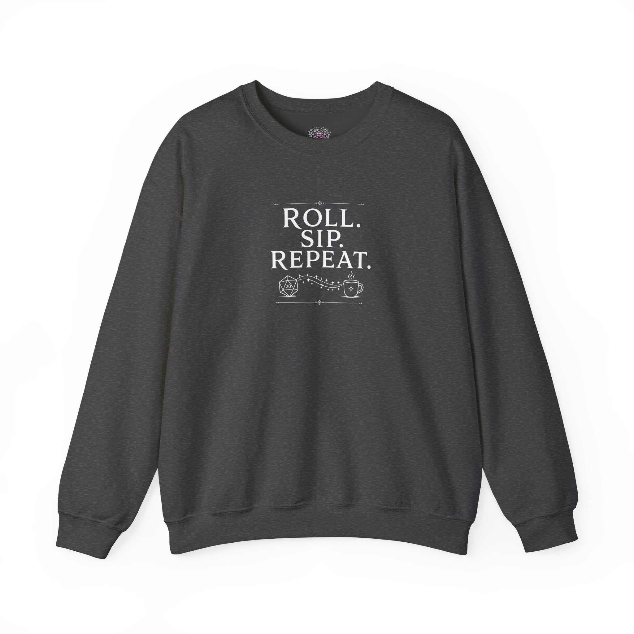 Roll. Sip. Repeat. | Tabletop RPG Coffee Sweatshirt | Dice & Coffee Lover Sweatshirt