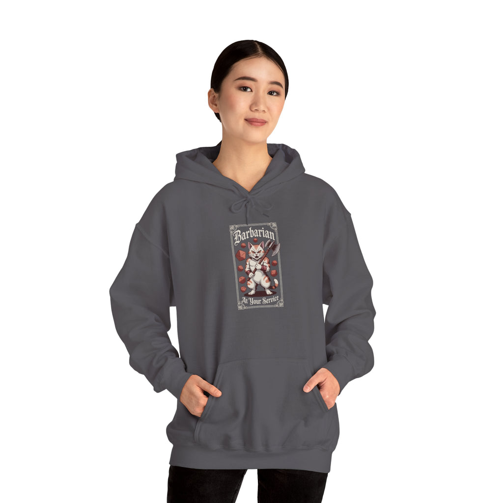 Barbarian Cat at Your Serivece D&D Hoodie | Cat Lover RPG Gift