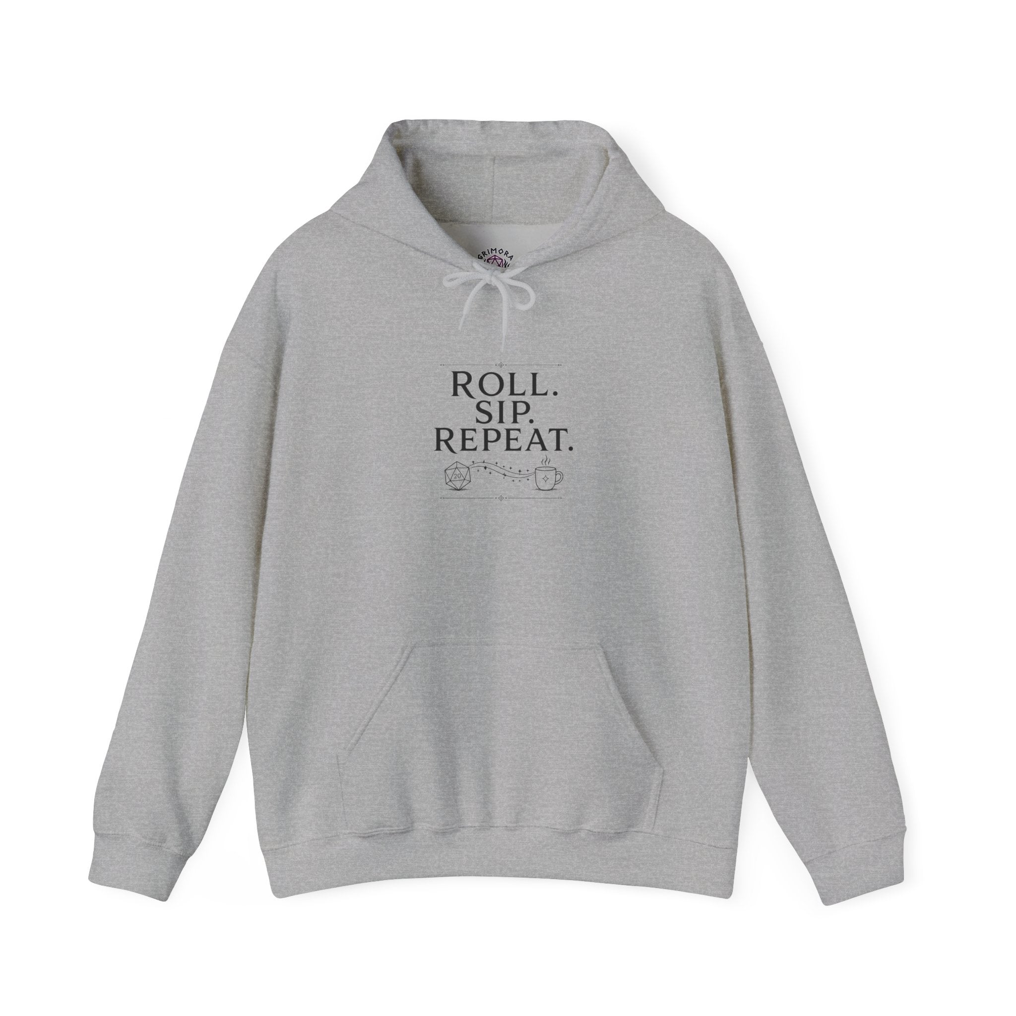 Roll. Sip. Repeat. | Tabletop RPG Coffee Hoodie | Dice & Coffee Lover Hoodie