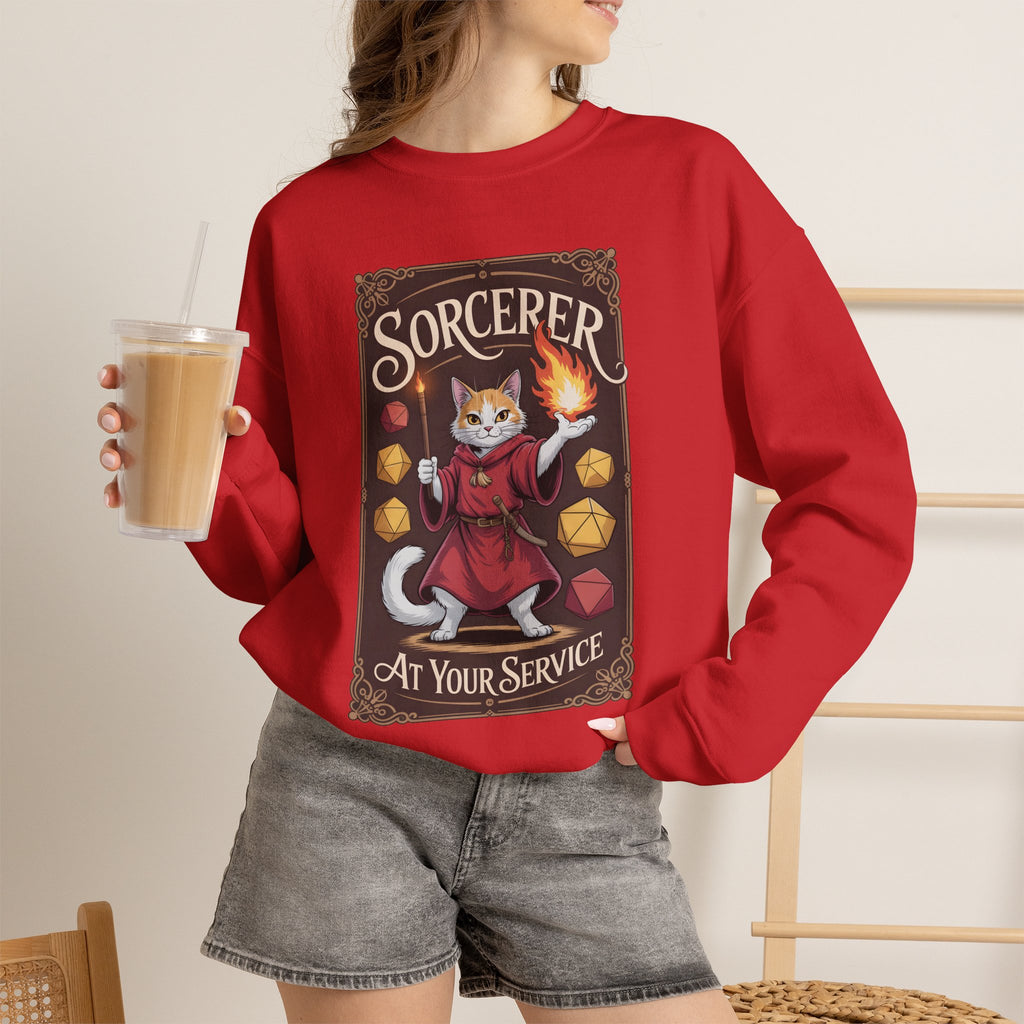 Sorcerer Cat at Your Service D&D Sweatshirt | Cat Lover RPG Gift