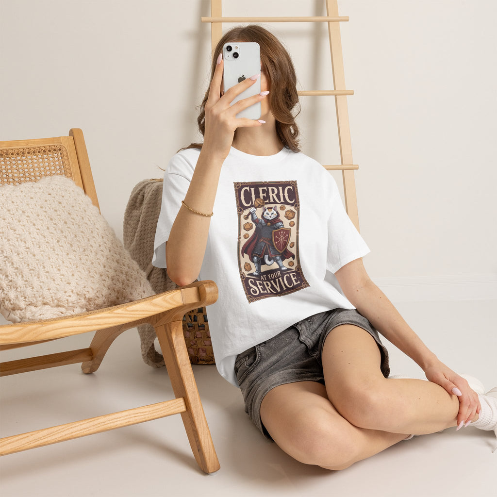 Cleric Cat at Your Service D&D T-shirt | Cat Lover RPG Gift