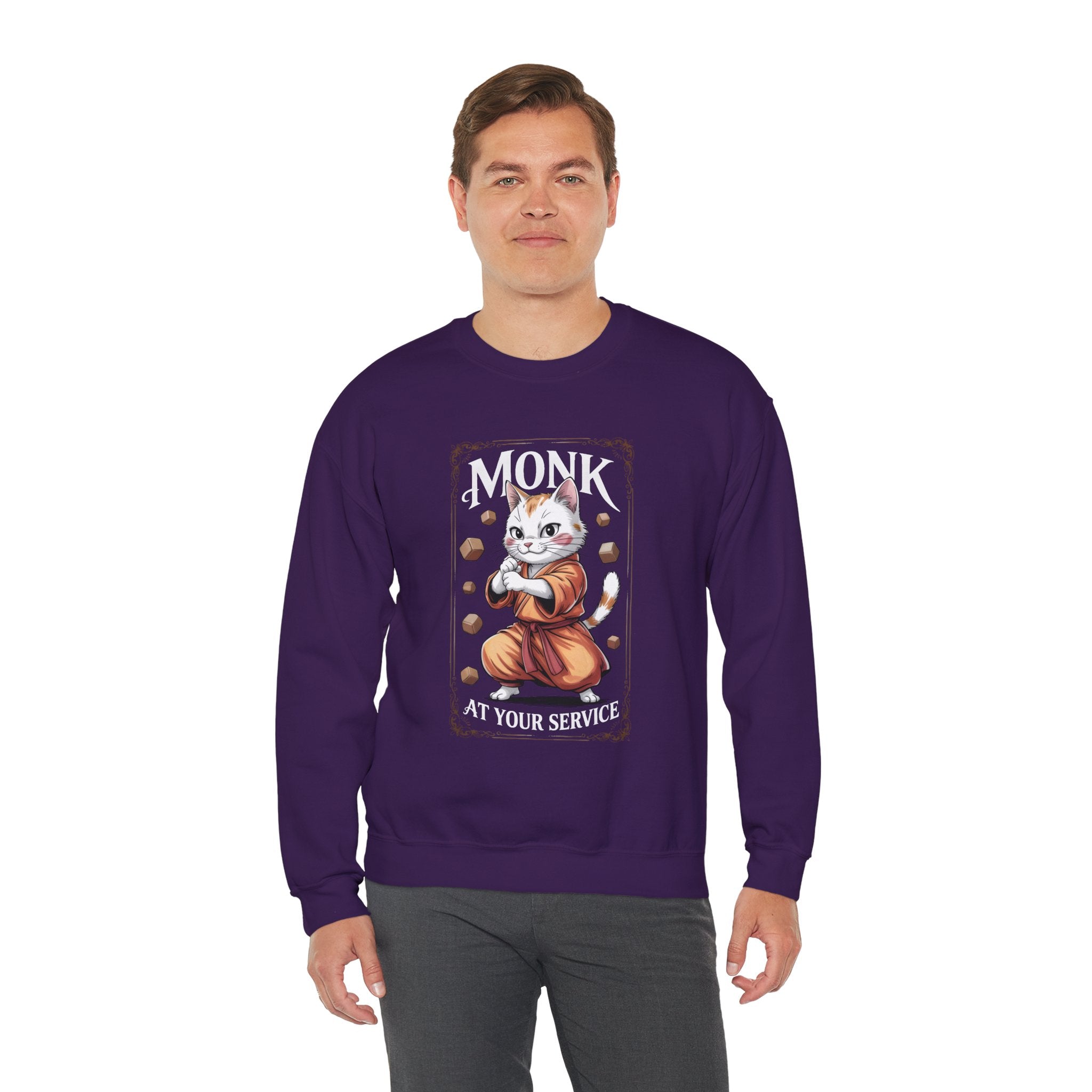 Monk Cat at Your Service D&D Sweatshirt | Cat Lover RPG Gift