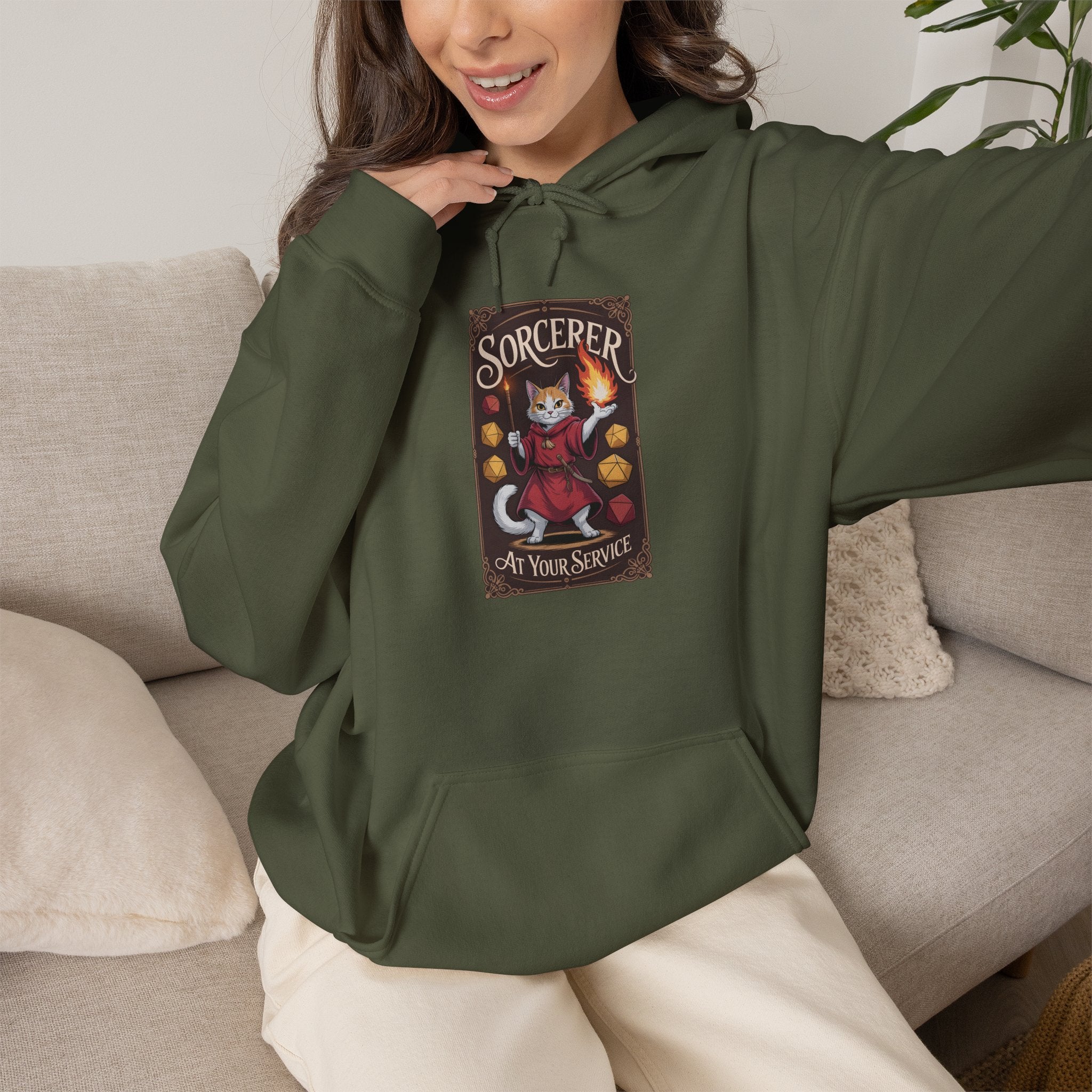 Sorcerer Cat at Your Service D&D Hoodie | Cat Lover RPG Gift