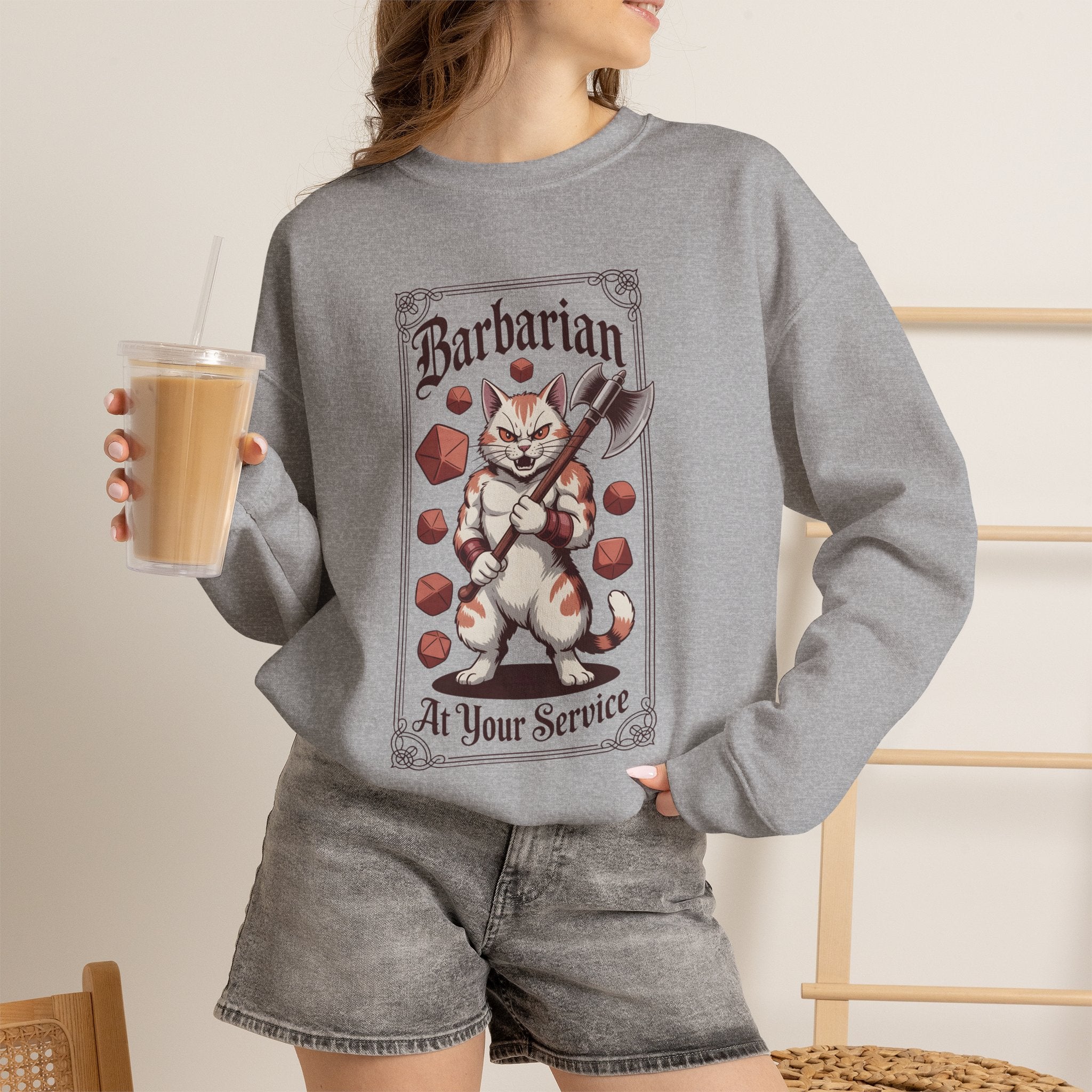 Barbarian Cat at Your Serivece D&D Sweatshirt | Cat Lover RPG Gift