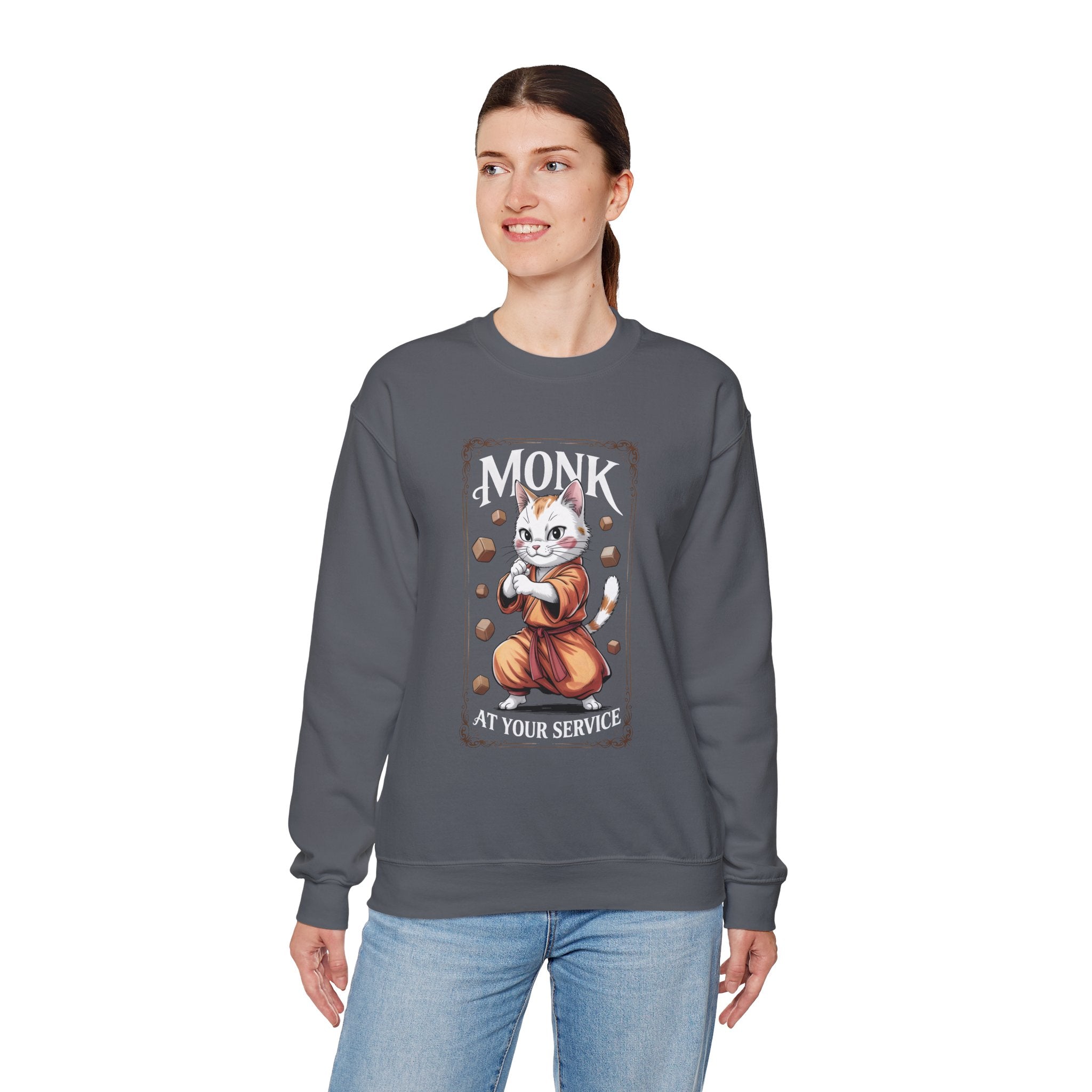 Monk Cat at Your Service D&D Sweatshirt | Cat Lover RPG Gift