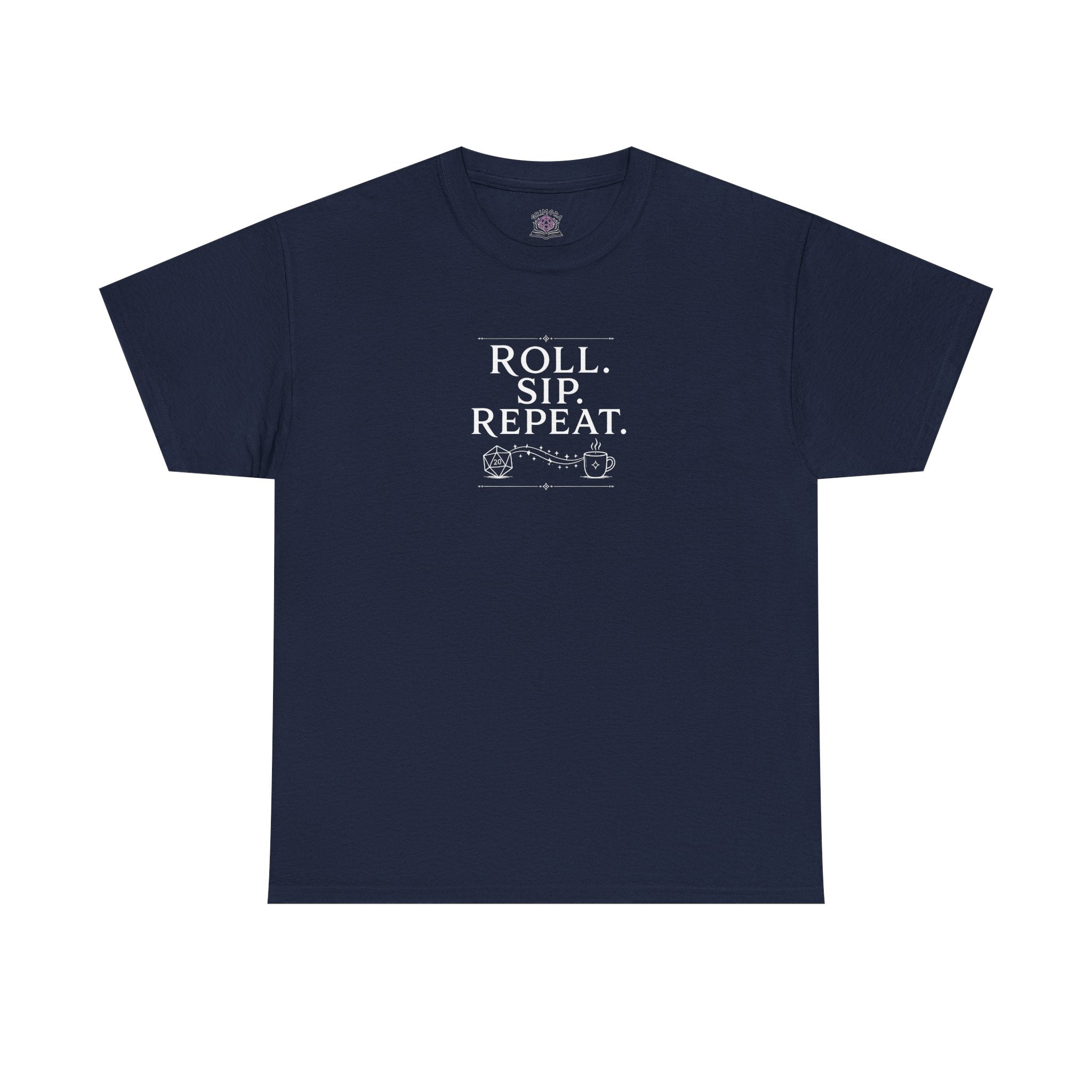 Roll. Sip. Repeat. | Tabletop RPG Coffee T-shirt | Dice & Coffee Lover T-shirt