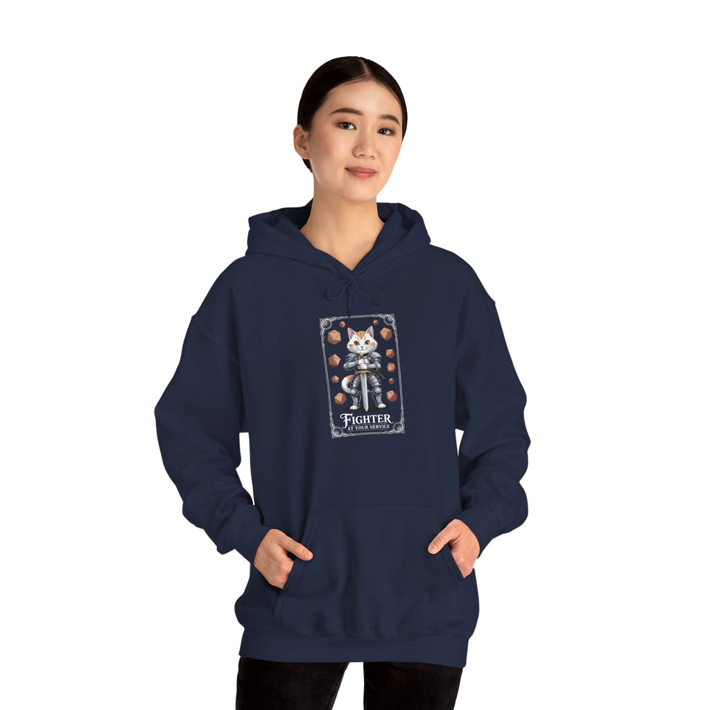 Fighter Cat at Your Service D&D Hoodie | Cat Lover RPG Gift