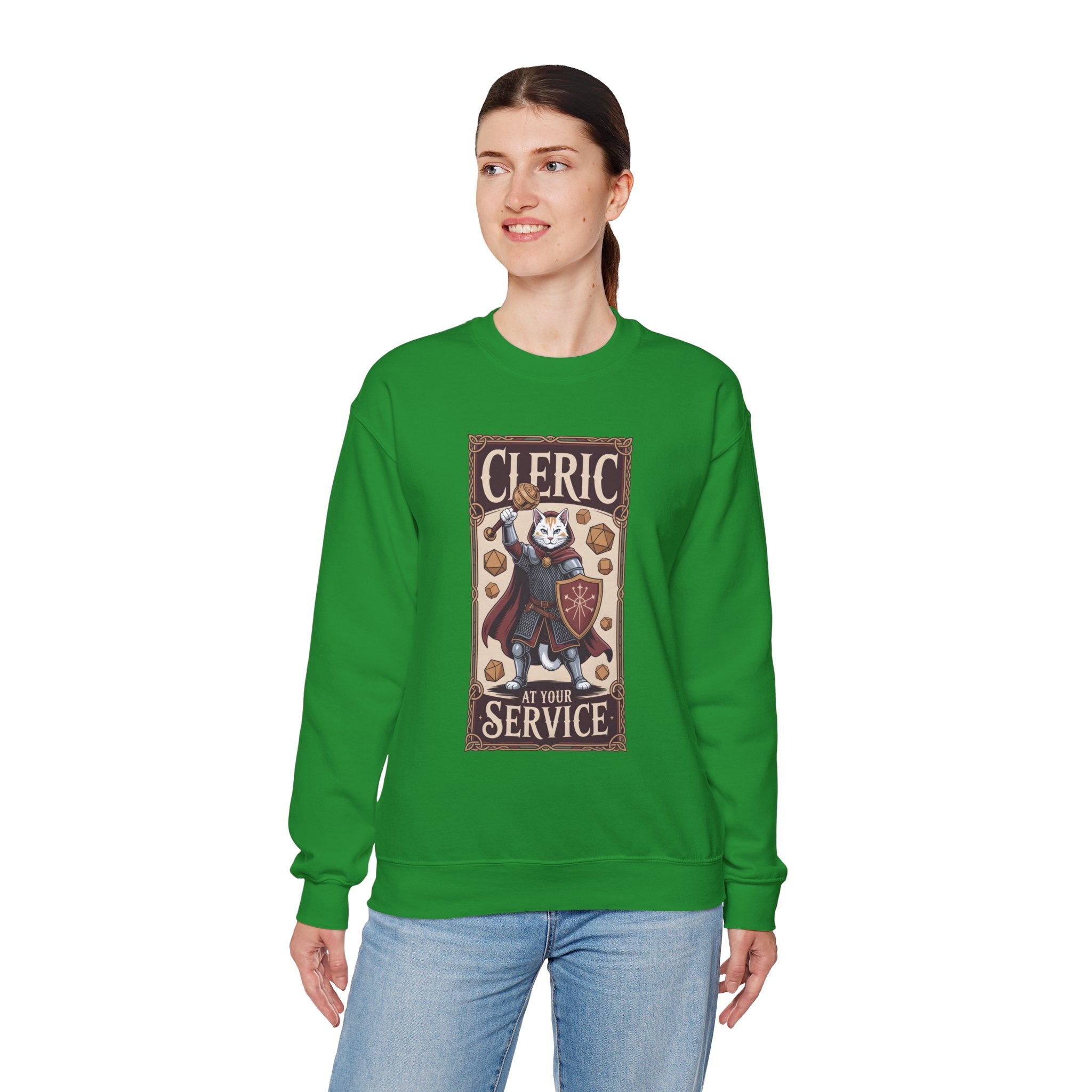 Cleric Cat at Your Service D&D Sweatshirt | Cat Lover RPG Gift