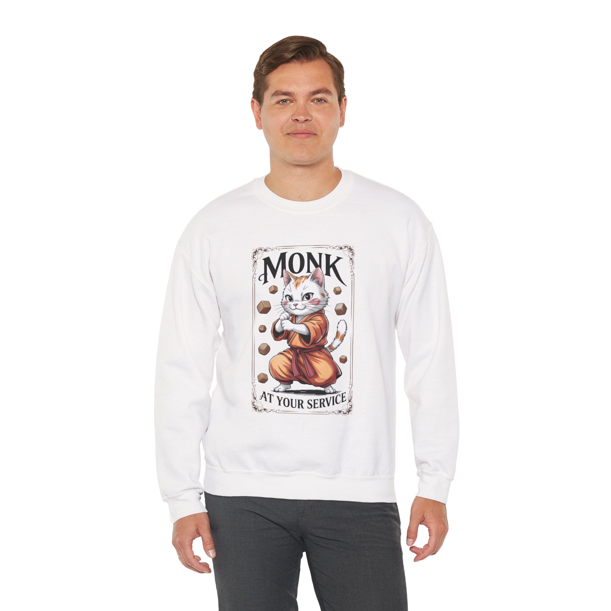 Monk Cat at Your Service D&D Sweatshirt | Cat Lover RPG Gift