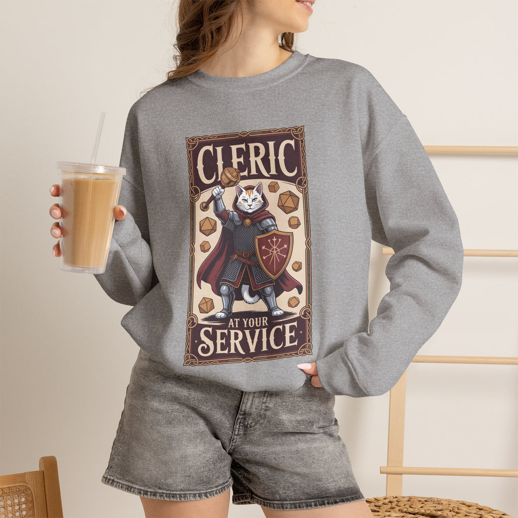 Cleric Cat at Your Service D&D Sweatshirt | Cat Lover RPG Gift