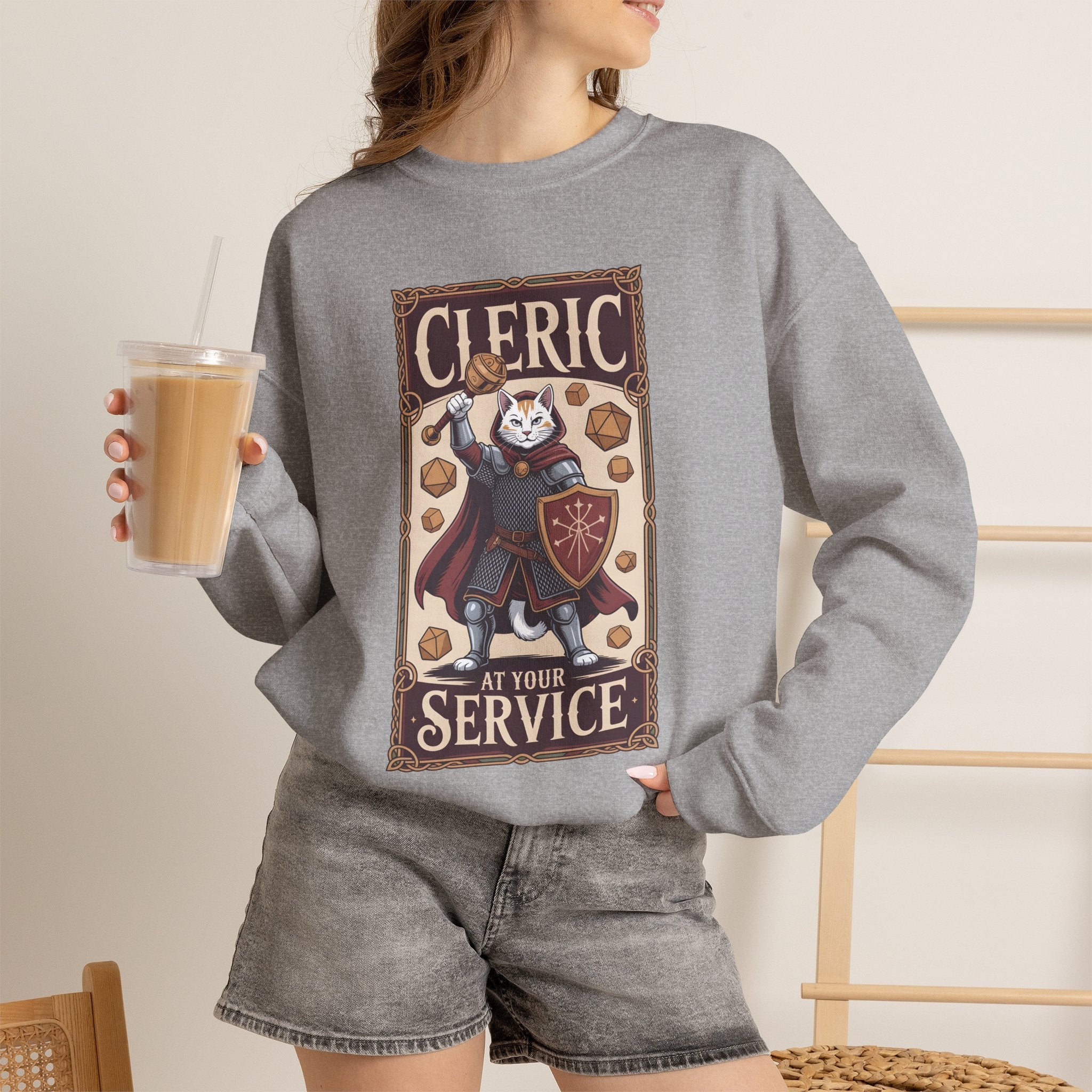Cleric Cat at Your Service D&D Sweatshirt | Cat Lover RPG Gift