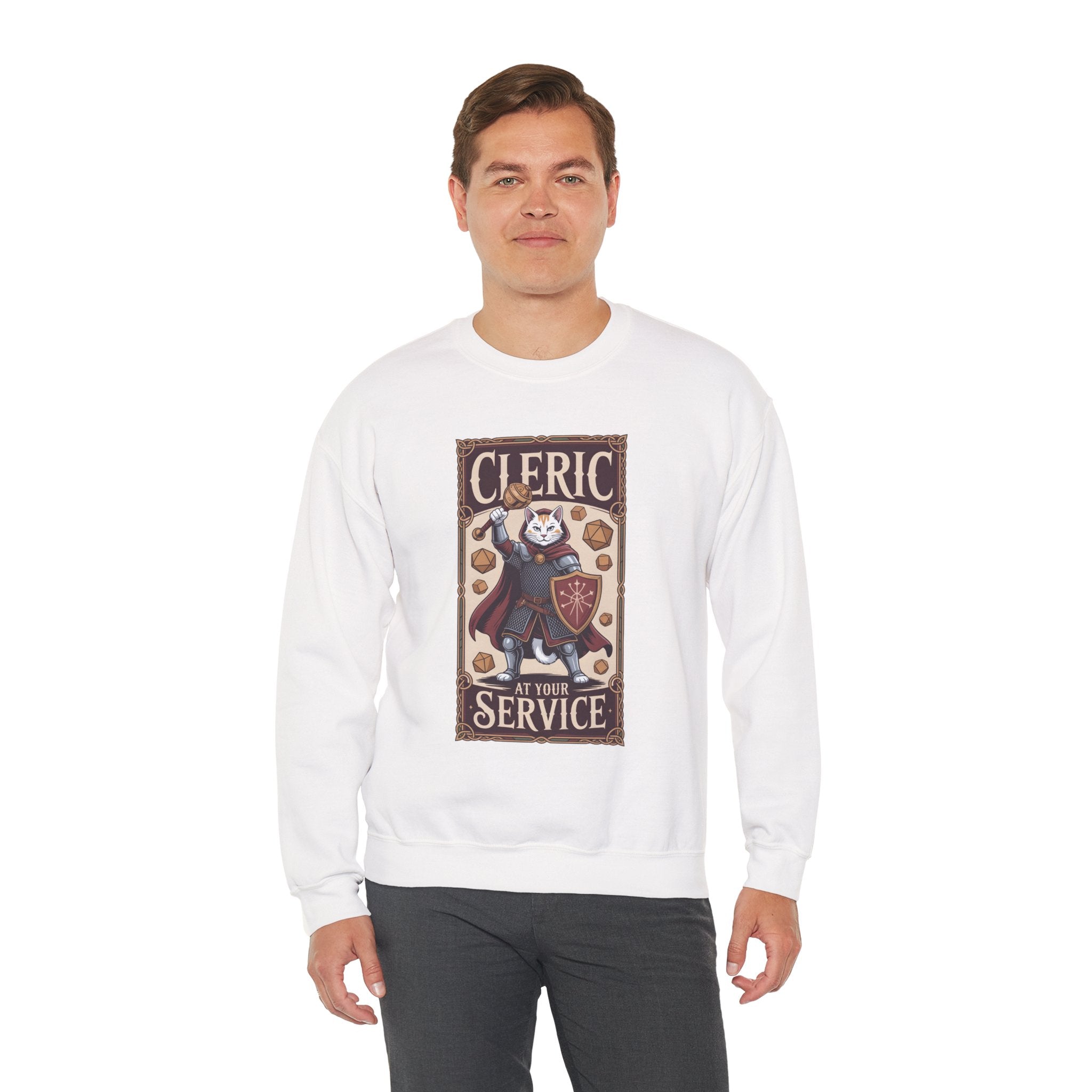 Cleric Cat at Your Service D&D Sweatshirt | Cat Lover RPG Gift