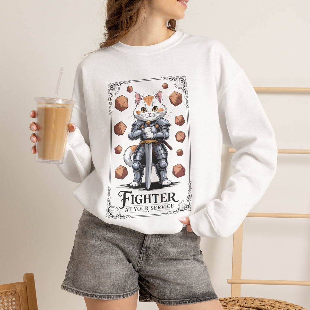Fighter Cat at Your Service D&D Sweatshirt | Cat Lover RPG Gift