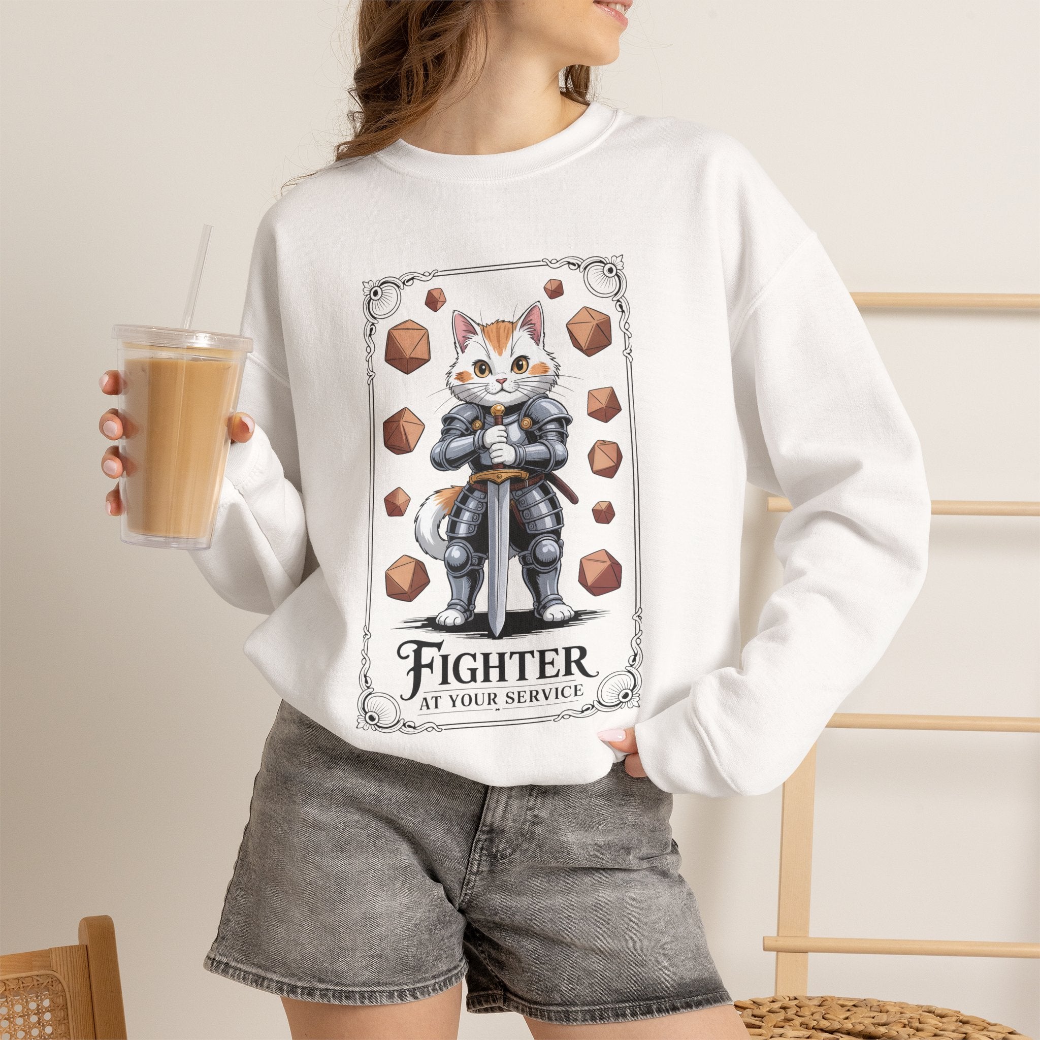 Fighter Cat at Your Service D&D Sweatshirt | Cat Lover RPG Gift