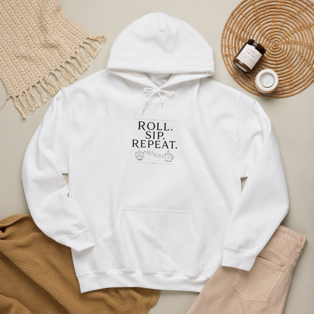 Roll. Sip. Repeat. | Tabletop RPG Coffee Hoodie | Dice & Coffee Lover Hoodie