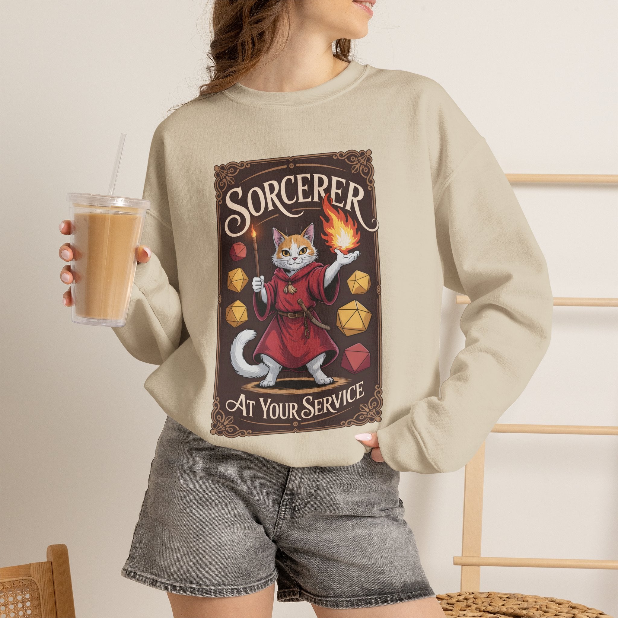 Sorcerer Cat at Your Service D&D Sweatshirt | Cat Lover RPG Gift
