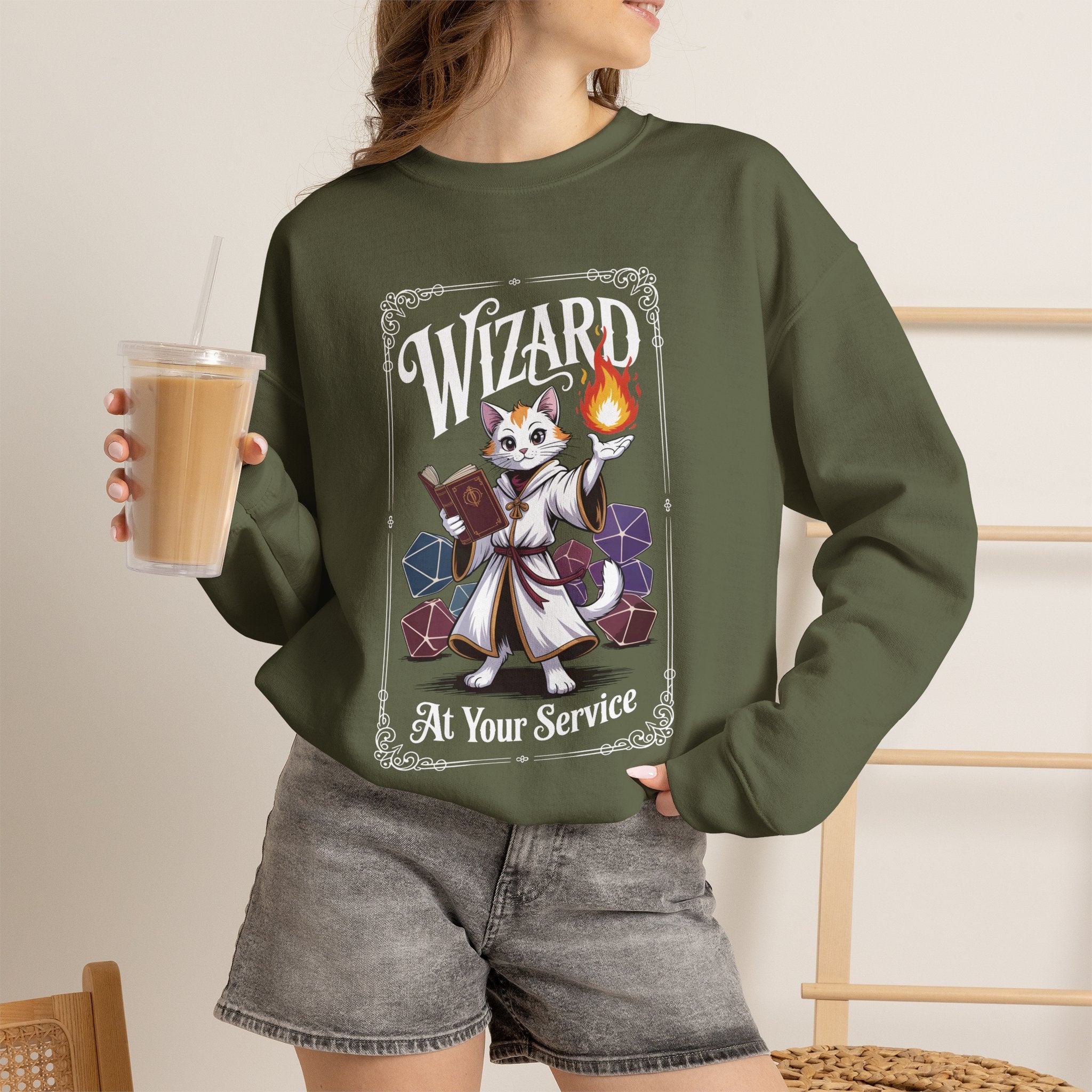 Wizard Cat at Your Serivece D&D Sweatshirt | Cat Lover RPG Gift
