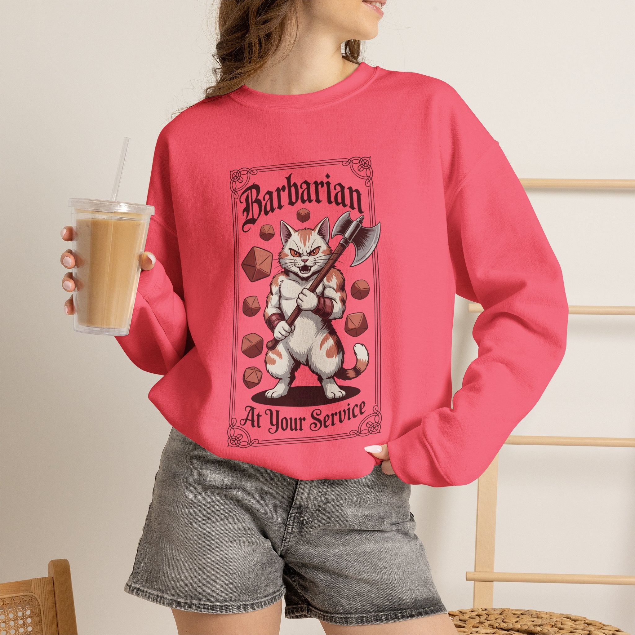 Barbarian Cat at Your Serivece D&D Sweatshirt | Cat Lover RPG Gift