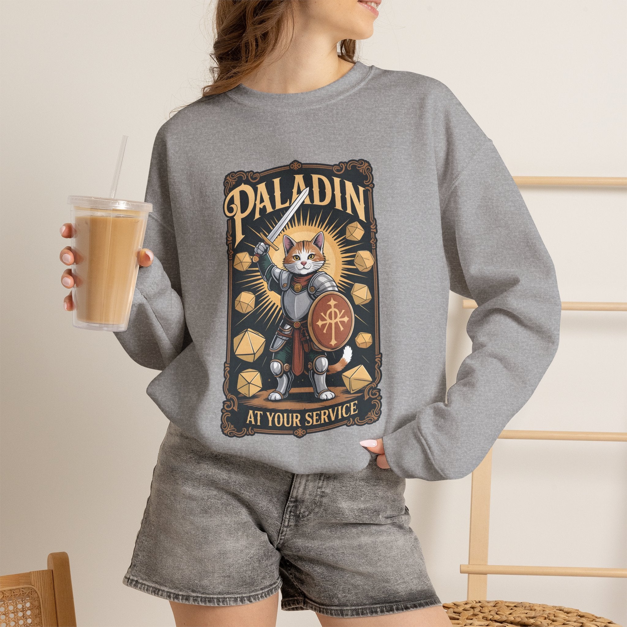 Paladin Cat at Your Service D&D Sweatshirt | Cat Lover RPG Gift