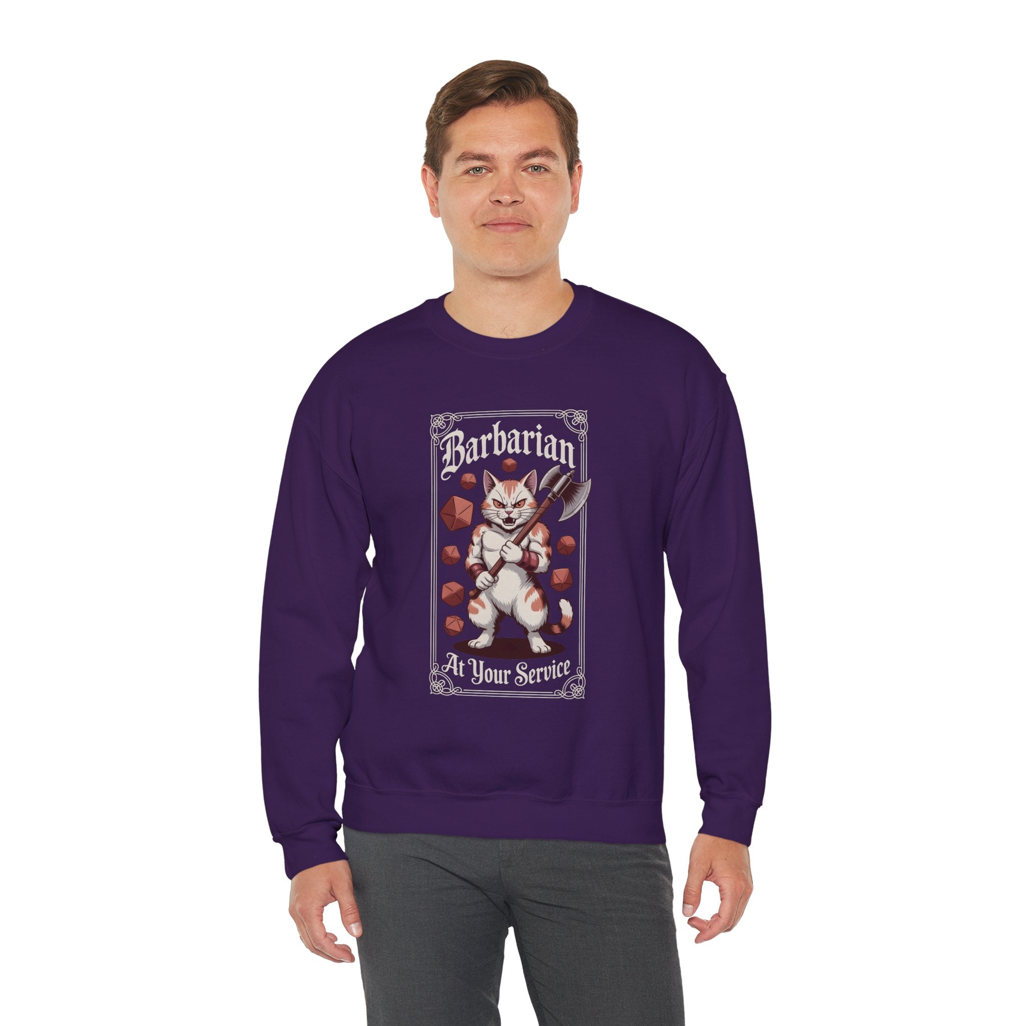 Barbarian Cat at Your Serivece D&D Sweatshirt | Cat Lover RPG Gift