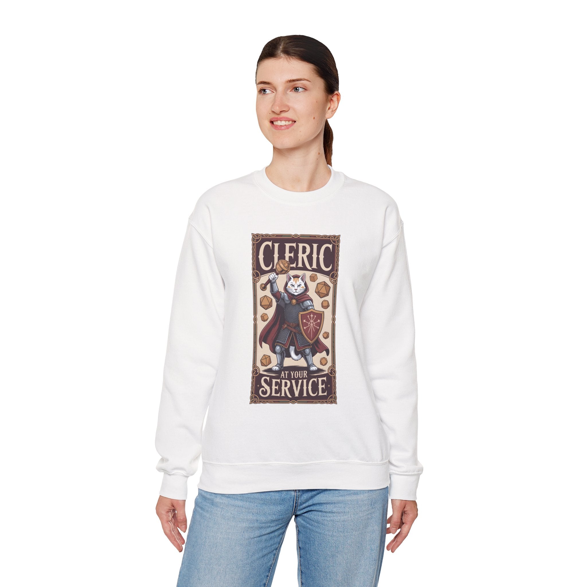 Cleric Cat at Your Service D&D Sweatshirt | Cat Lover RPG Gift